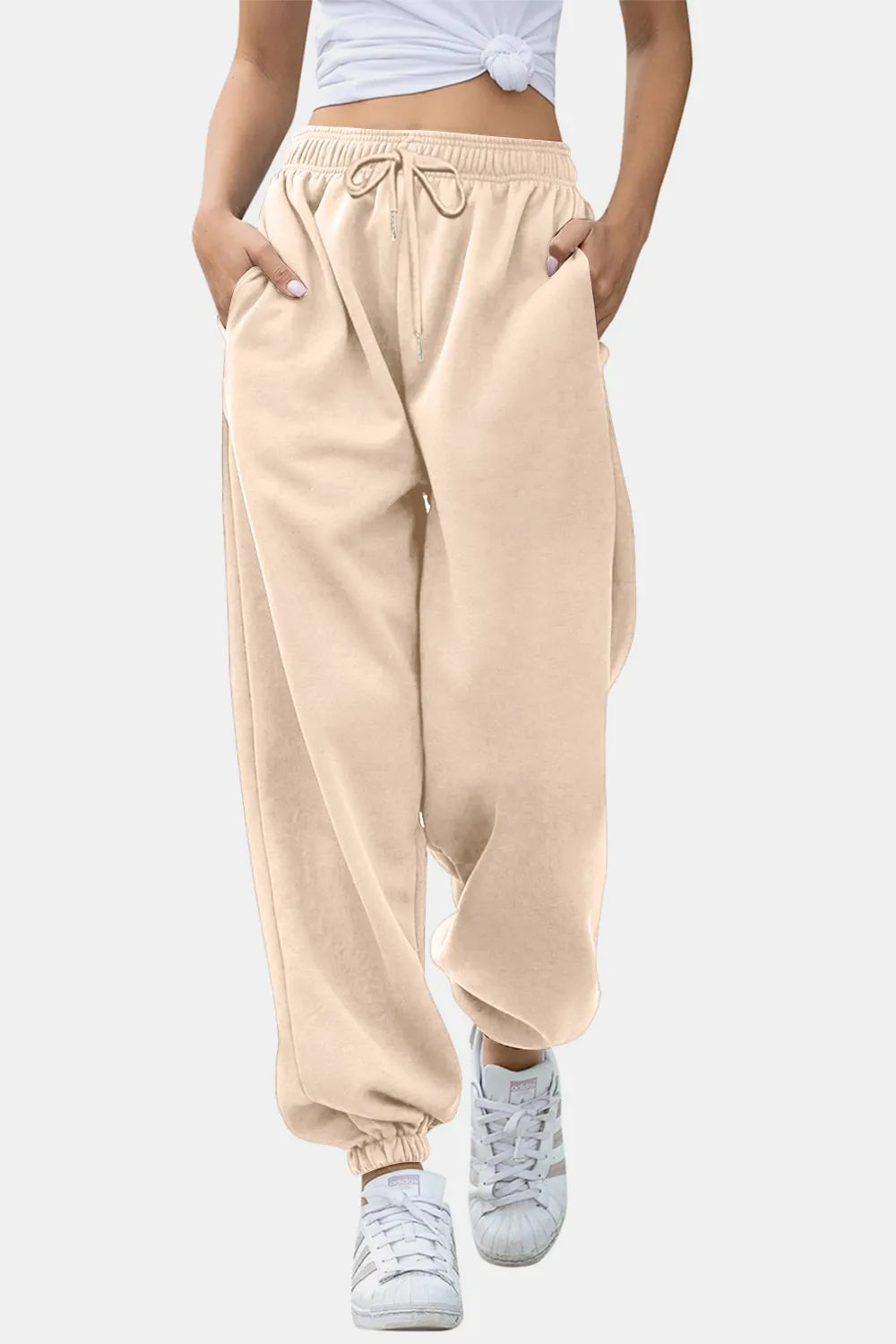 Tie-Waist Joggers with Pockets in Neutral Shades by K&L