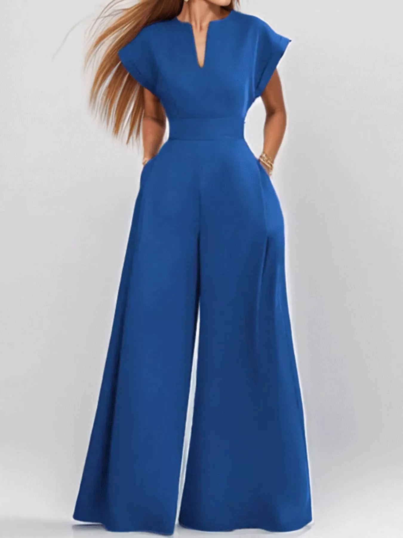 Notched Wide Leg Jumpsuit