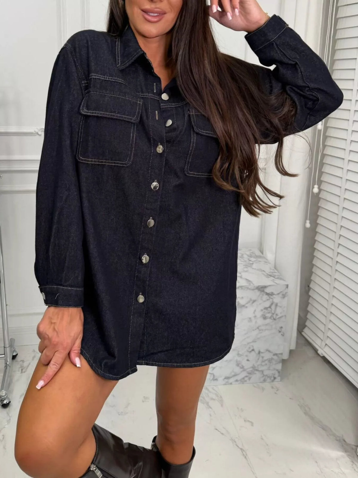 Vintage Washed Denim Jacket with Chest Pockets