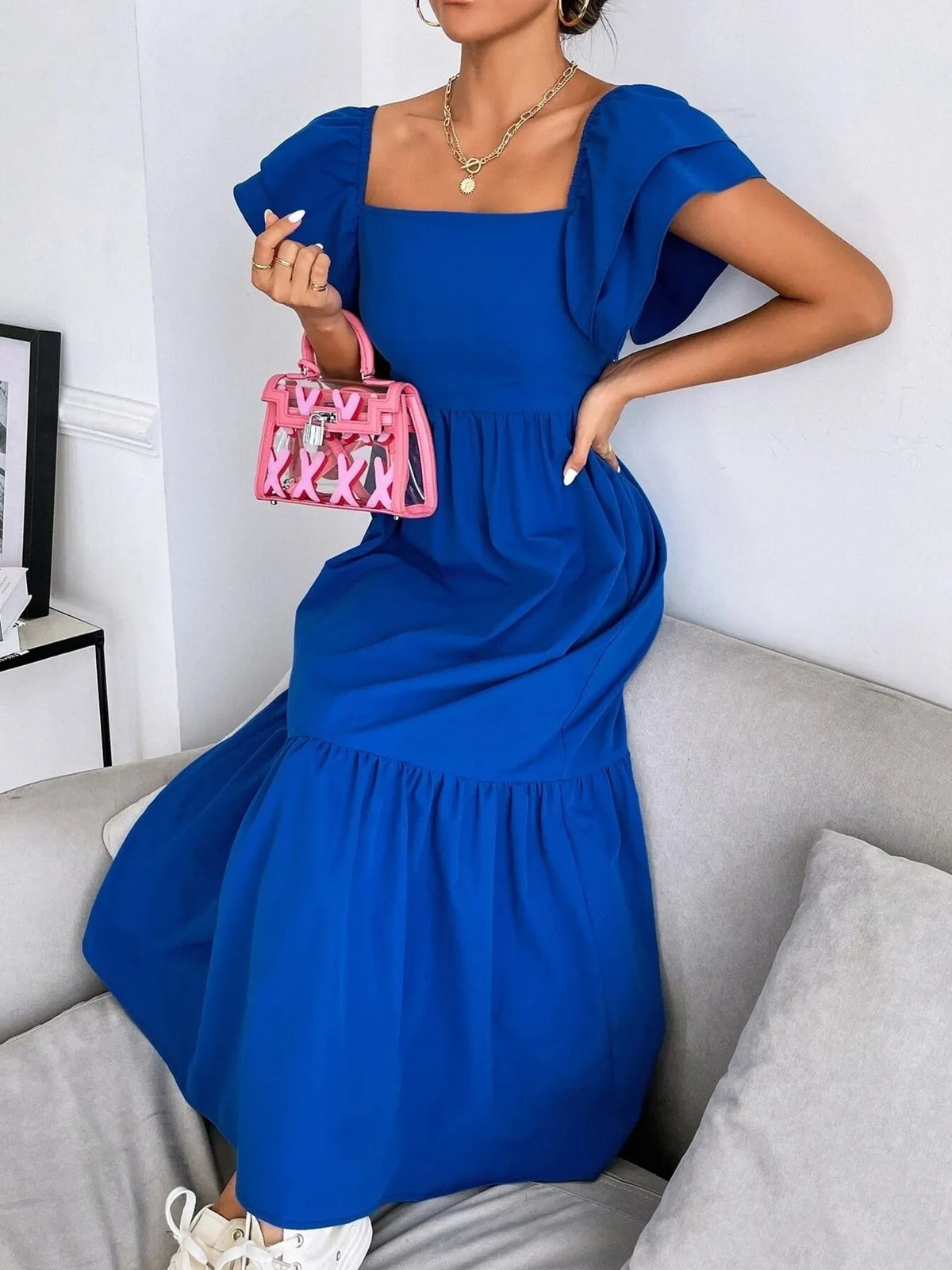 Tiered Ruffle Square-Neck Maxi Dress