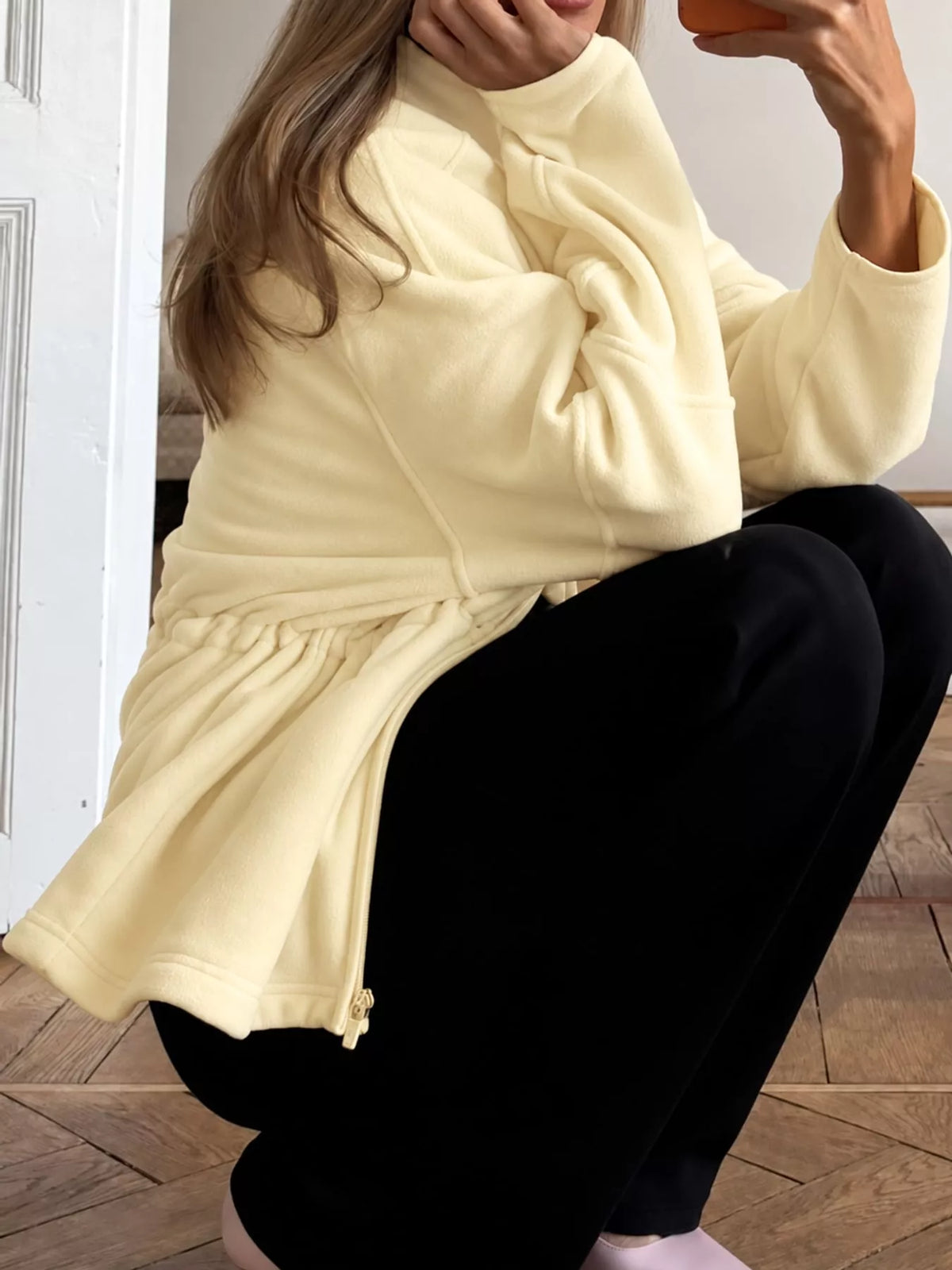 Drawstring Fleece Zip-Up Jacket
