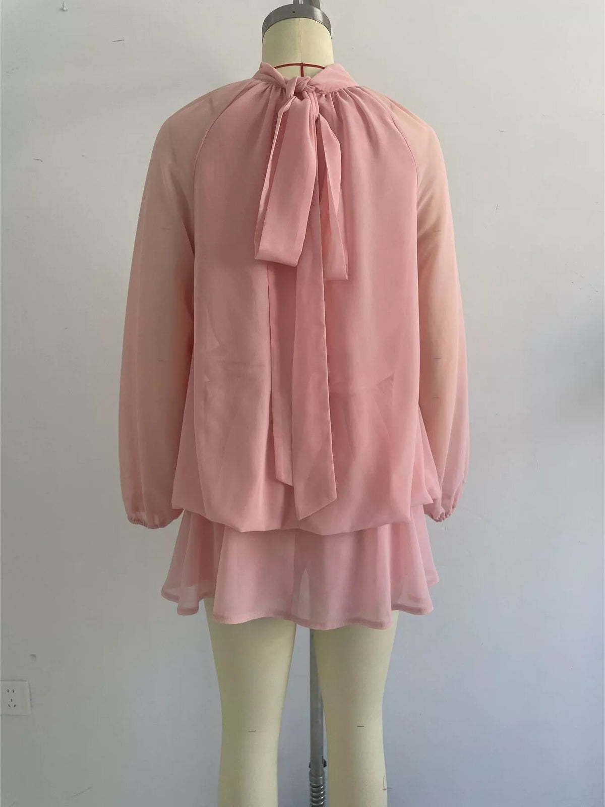 Mock Neck Sheer Chiffon Mini Dress