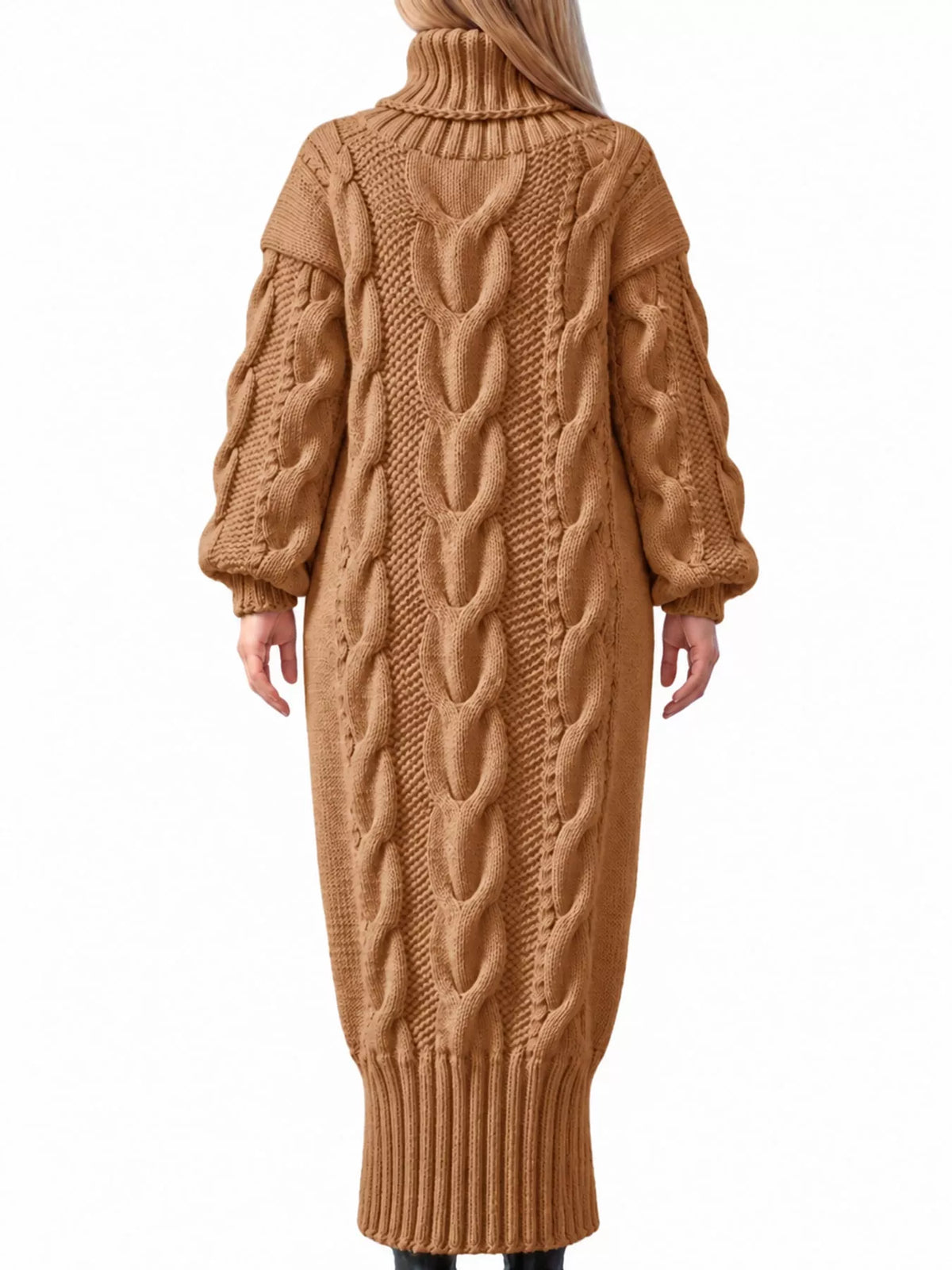 Oversized Chunky Cable Knit Turtleneck Sweater Dress
