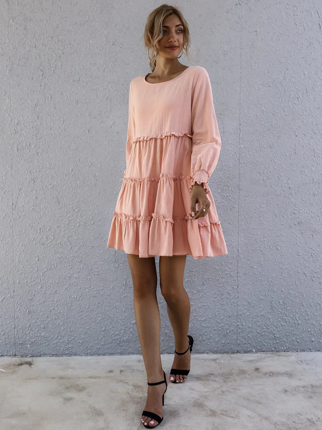 Frill Tiered Long-Sleeve Mini Dress