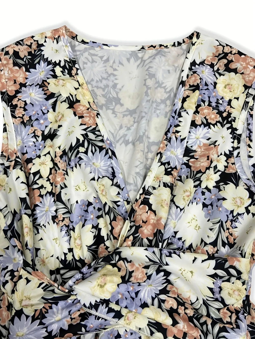 Ruched Floral Sleeveless Midi Dress