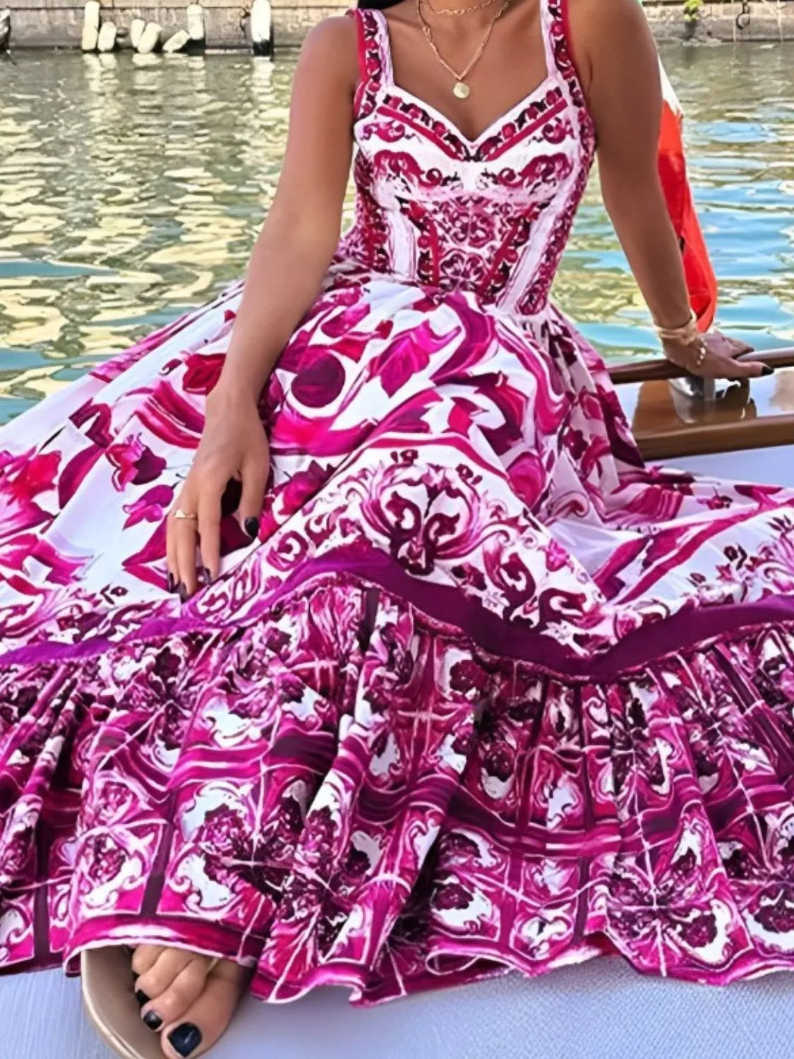 Smocked Ruched Wide-Strap Dress