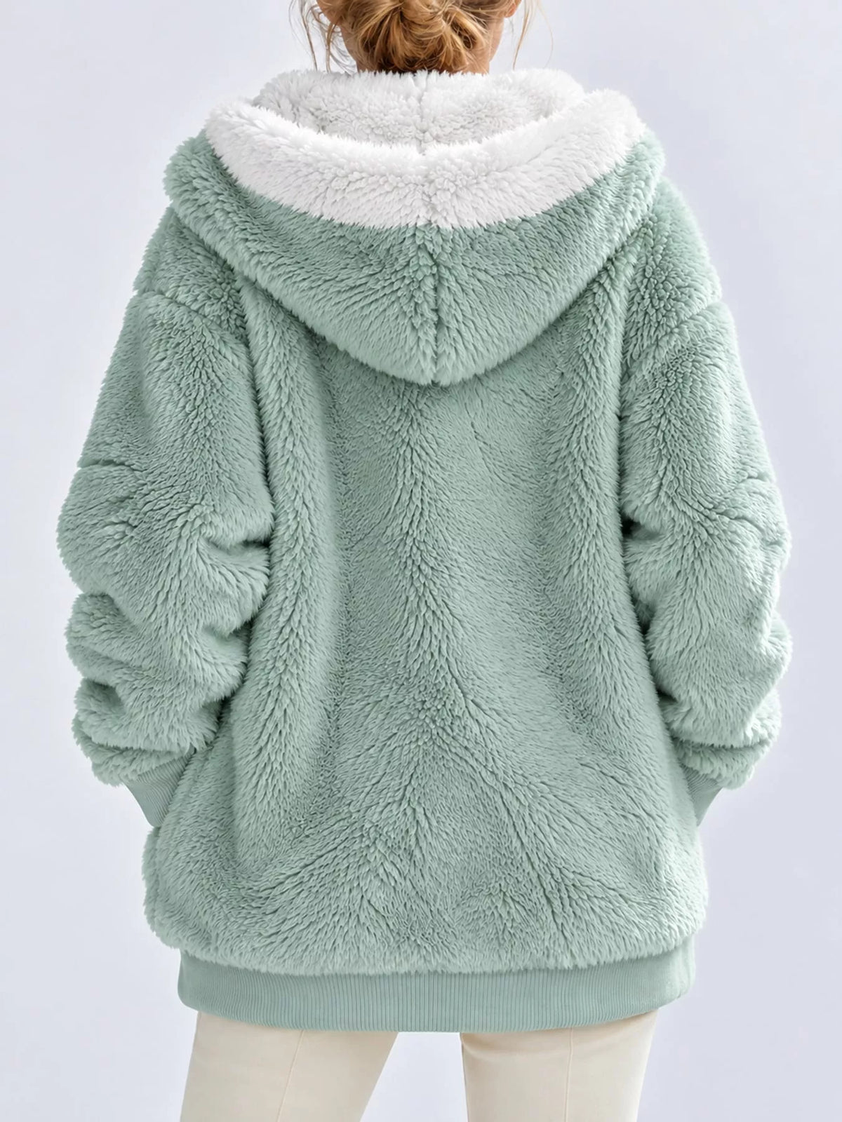 Faux Fur Hooded Zip-Up Jacket in White