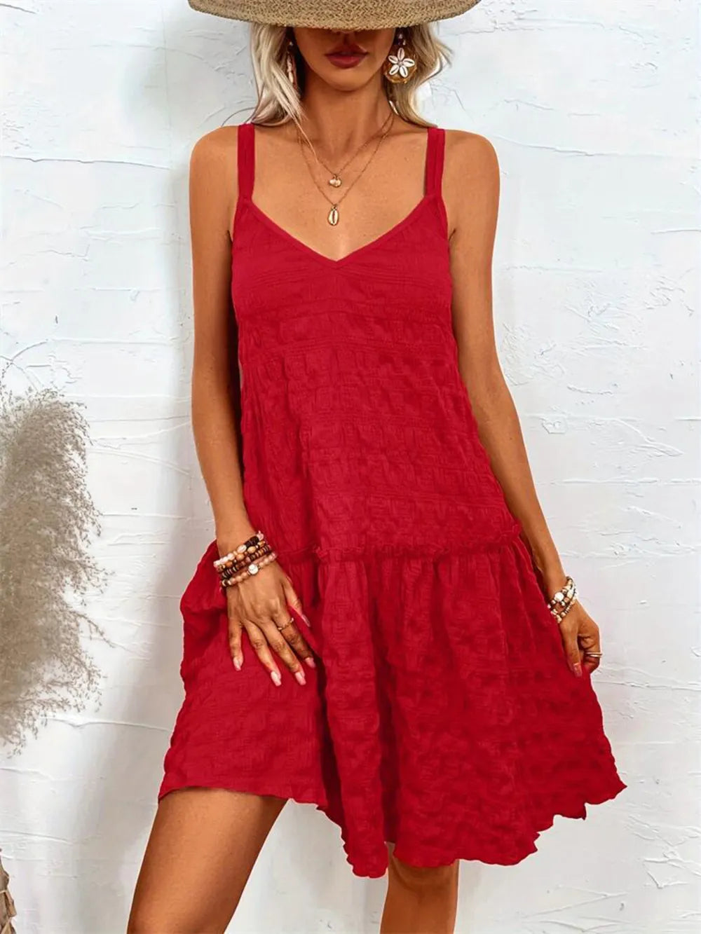 Crisscross Tiered Cami Dress in Scarlet