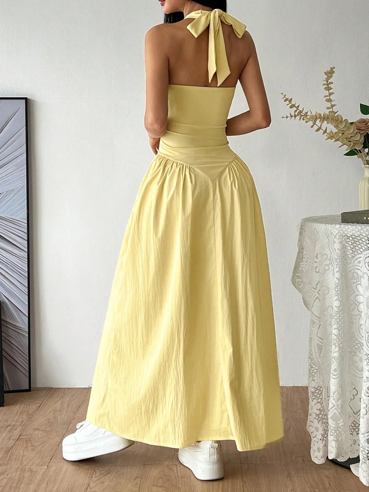 Halter Neck Maxi Dress in Light Yellow