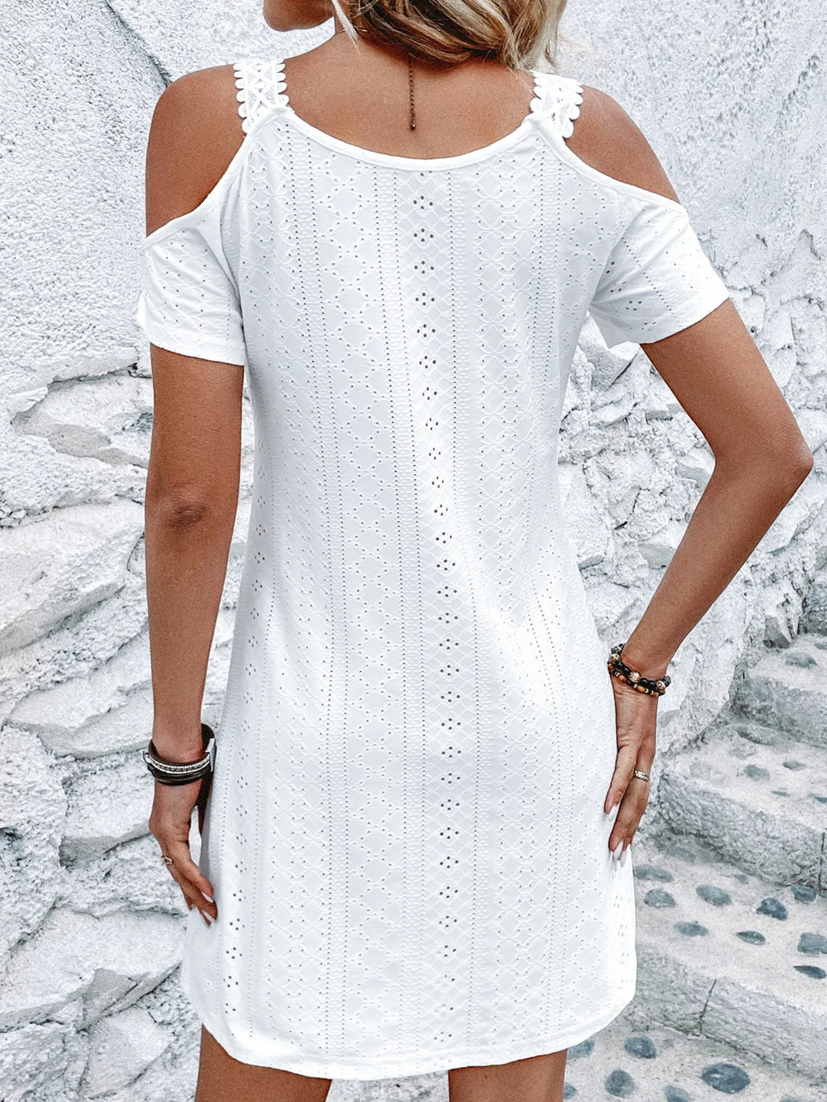Cold Shoulder Eyelet Mini Dress