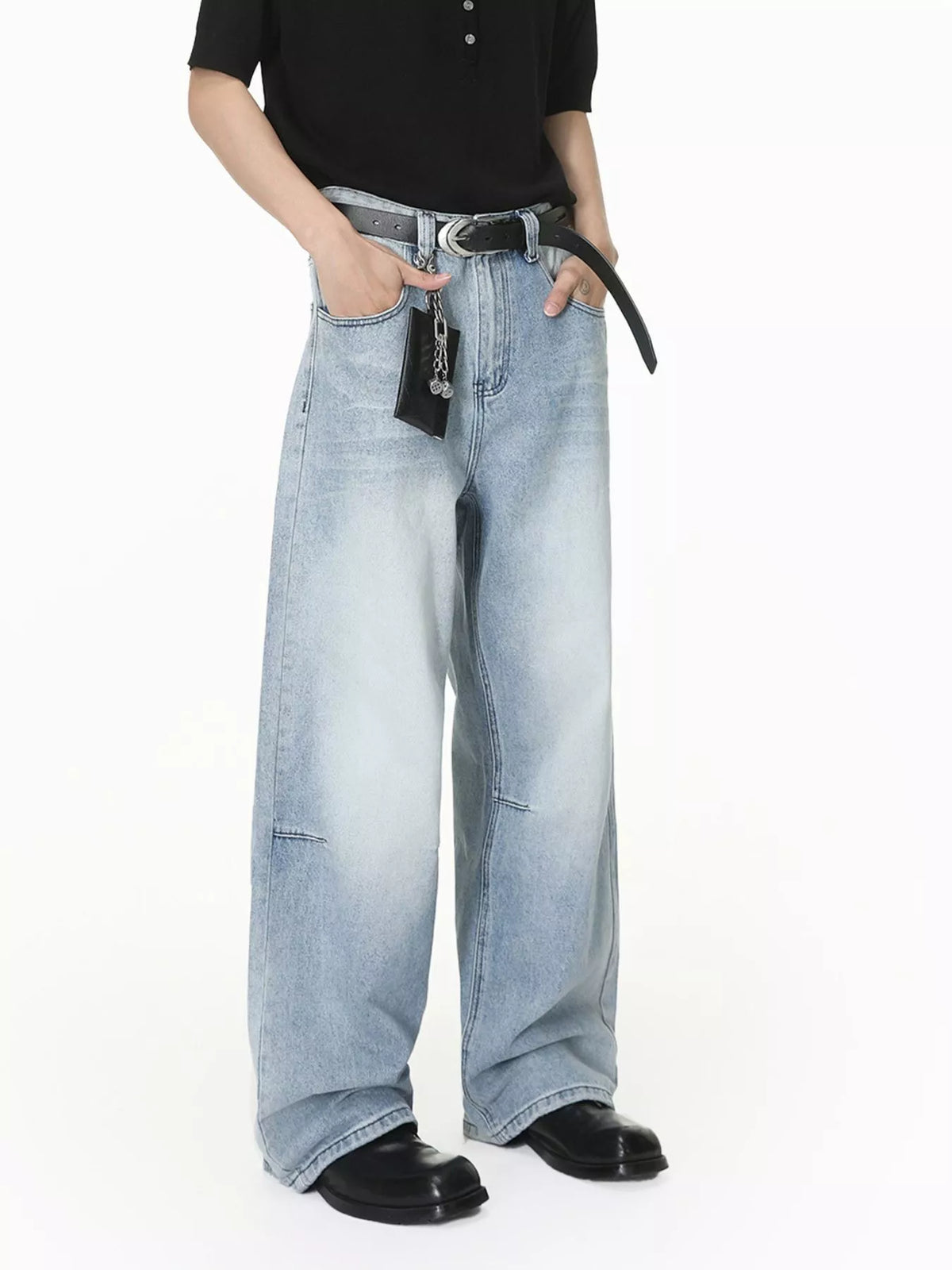 Distressed Washed Wide-Leg Jeans in Blue by DashingTogs