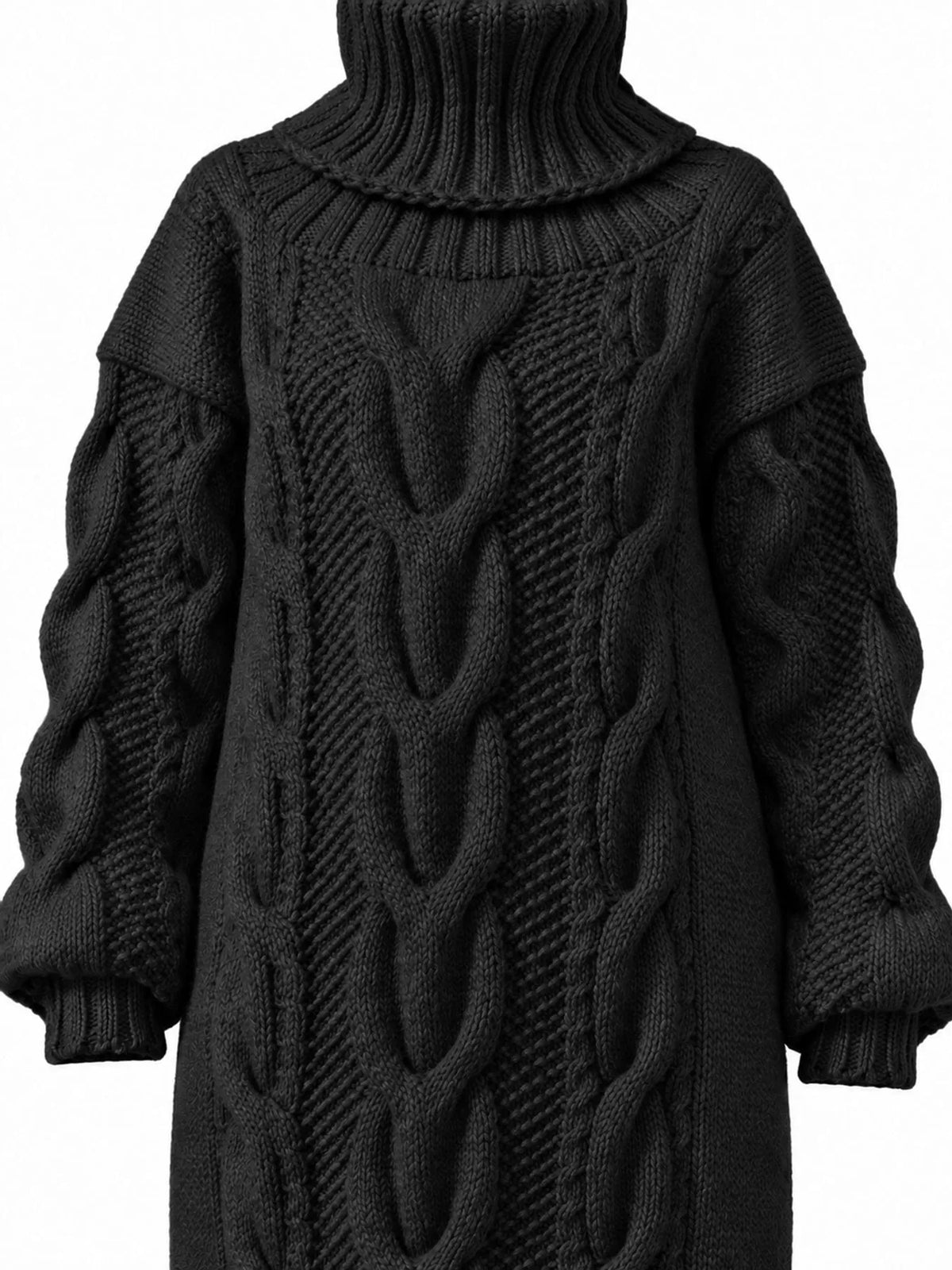 Oversized Chunky Cable Knit Turtleneck Sweater Dress