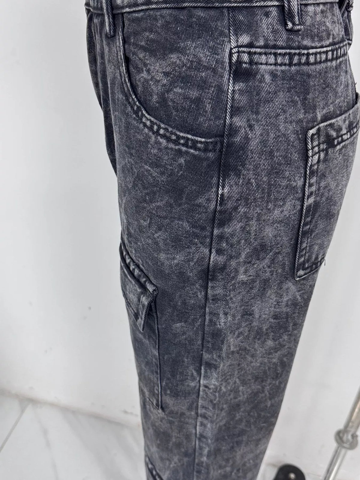 Zip-Front High-Waisted Wide-Leg Cargo Jeans by Dreamy Drapes