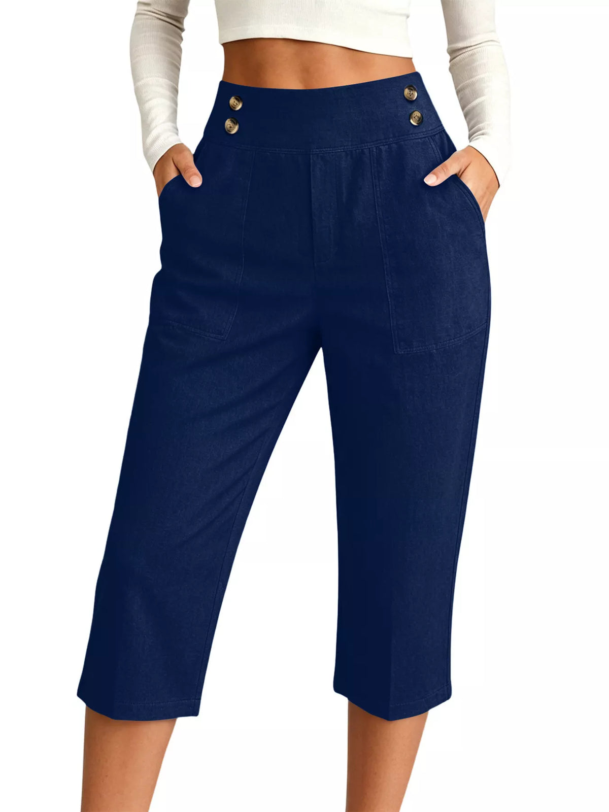 High-Waisted Button-Detail Cropped Pants