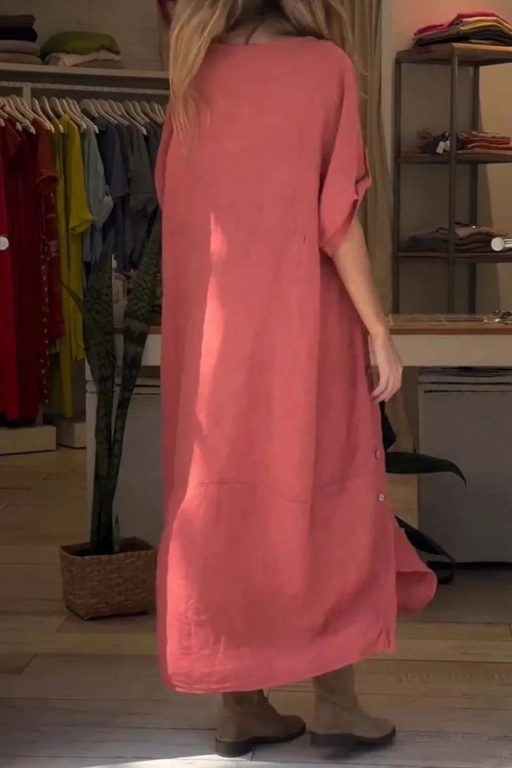 Relaxed-Fit Button-Front Dress, Plus Size
