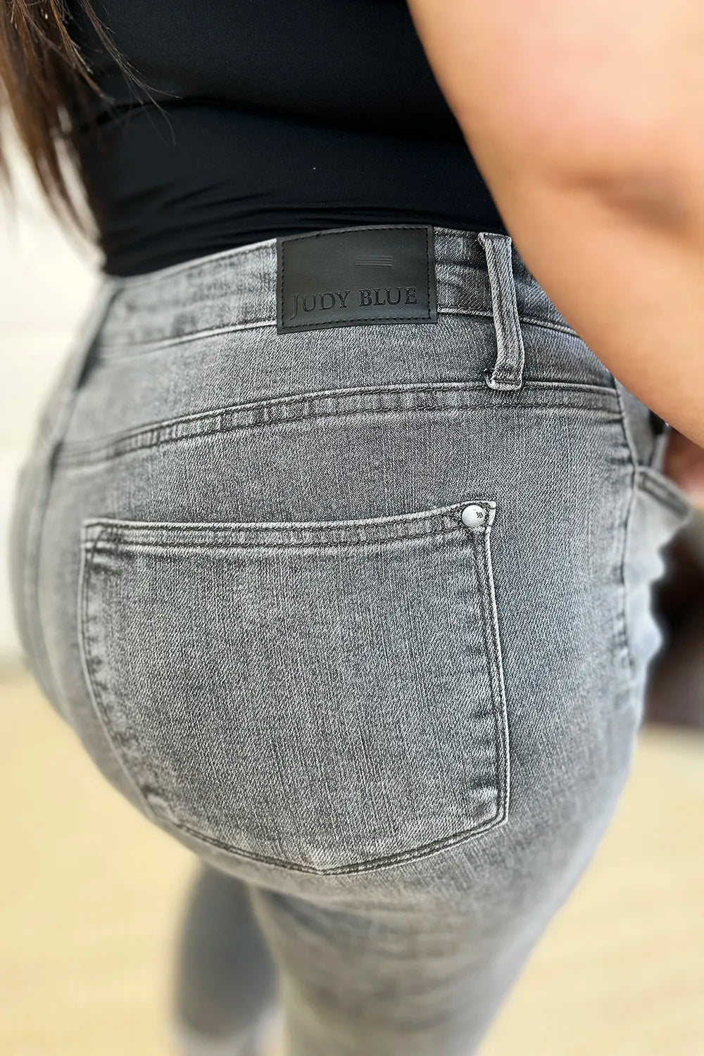 Judy Blue Button Fly High Waist Cuffed Capris in Gray