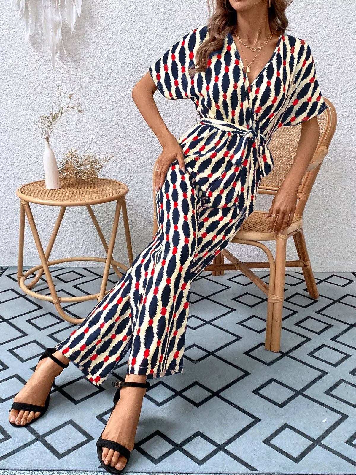 Surplice Tie Waist Short Sleeve Jumpsuit
