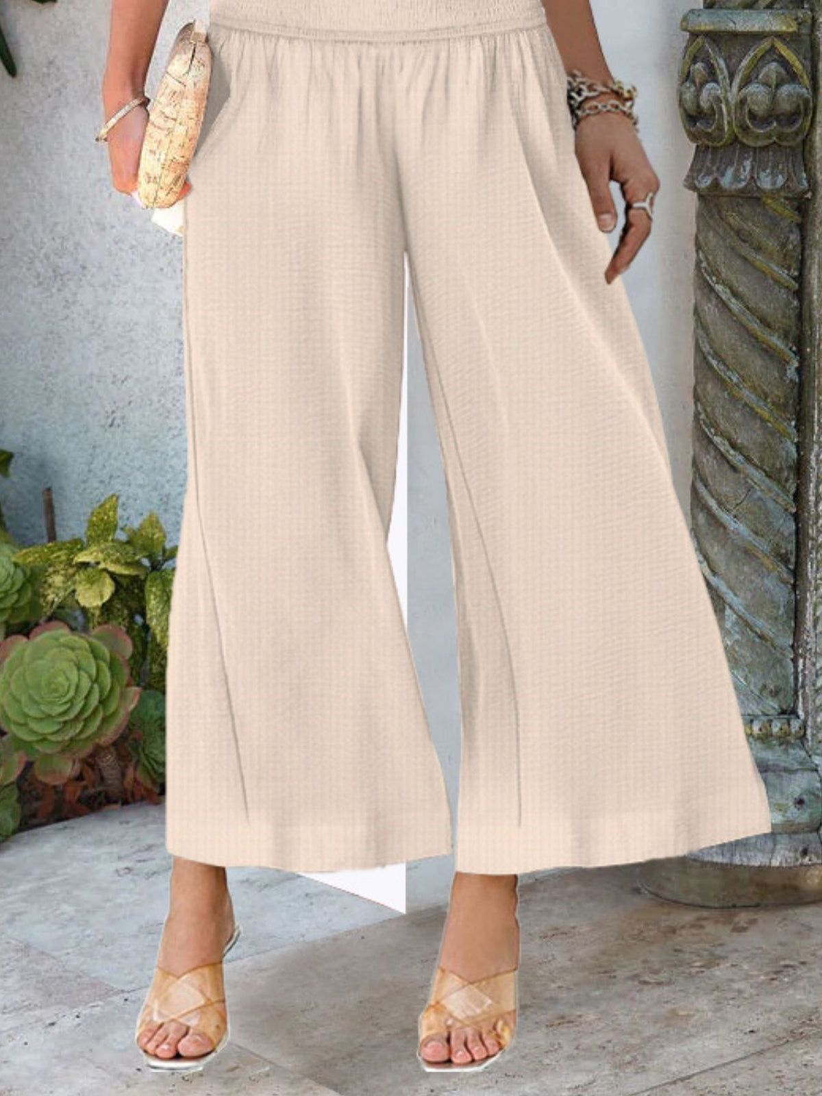 Smocked Waist Wide Leg Pants