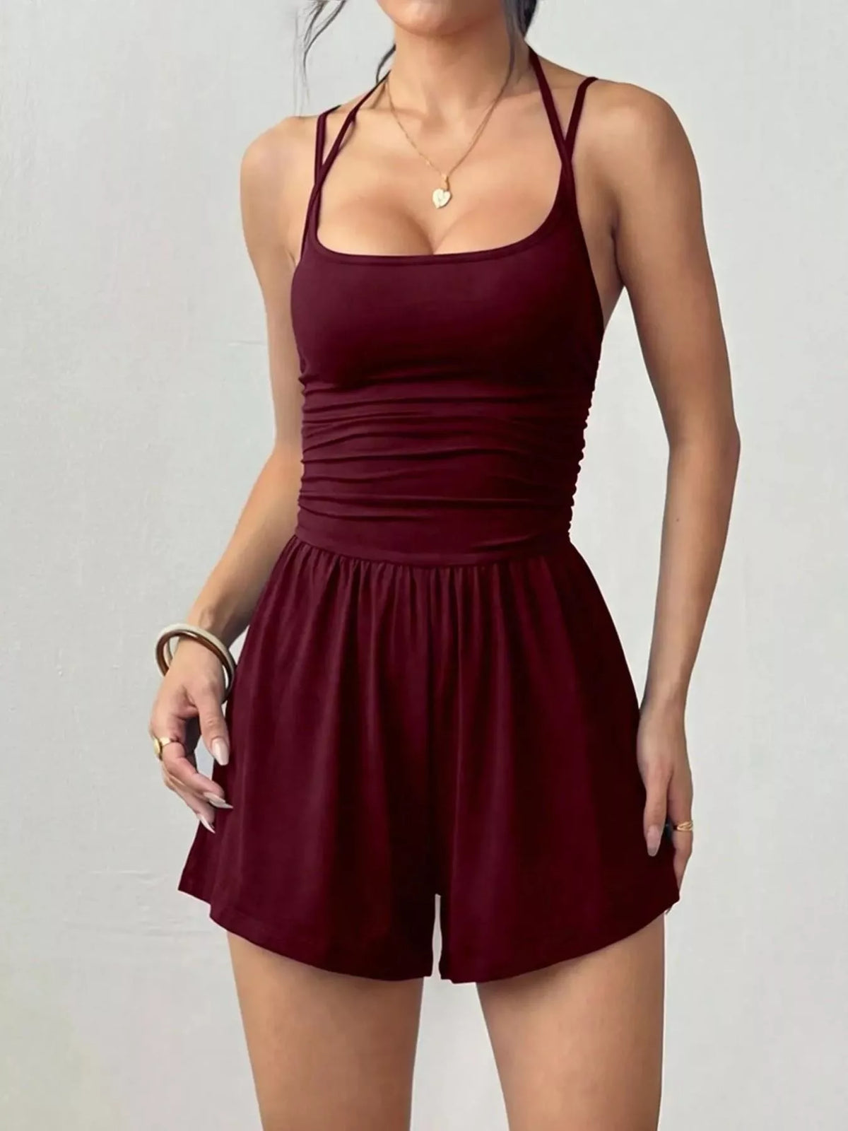 Ruched Spaghetti Strap Romper