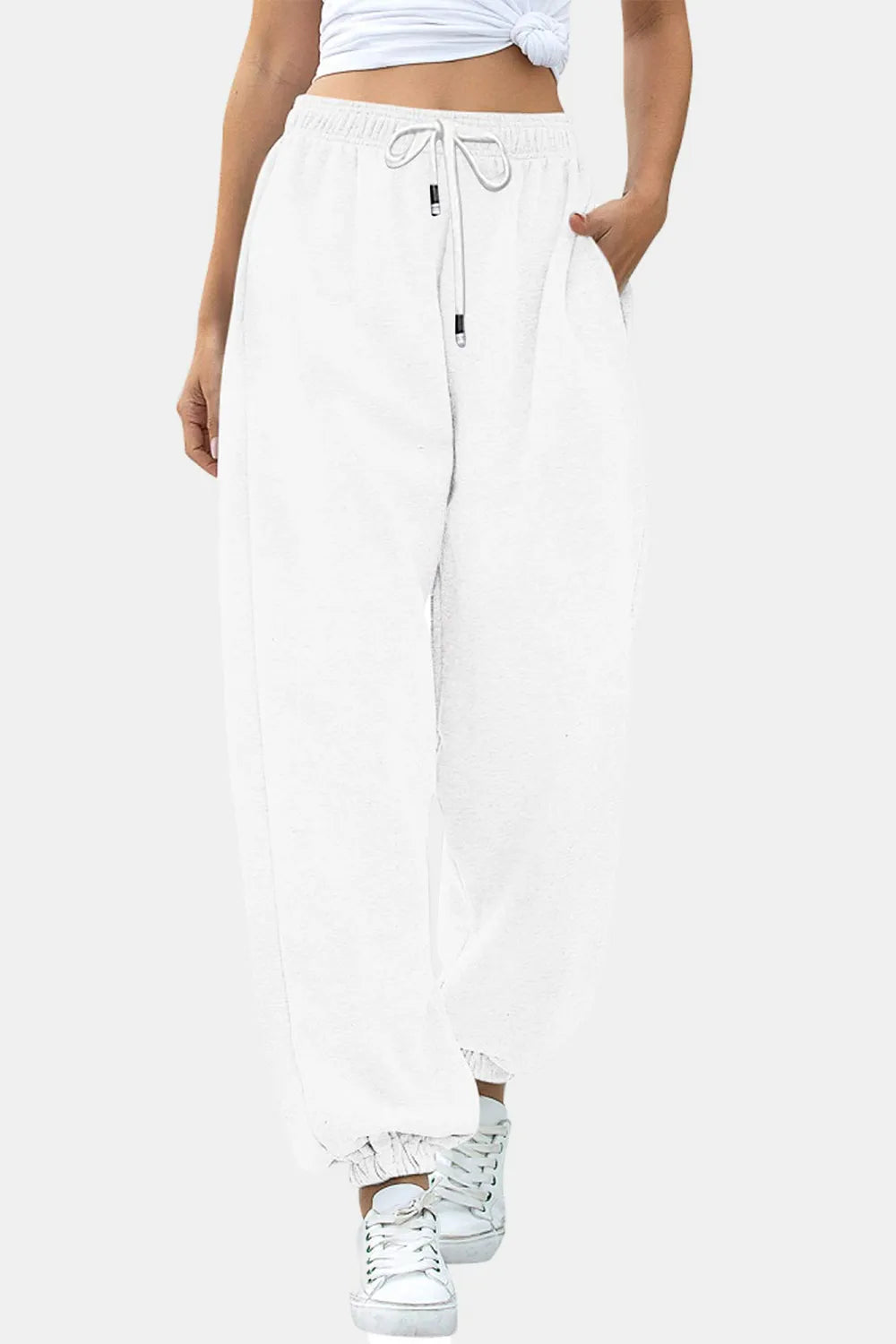 Tie-Waist Joggers with Pockets in Neutral Shades by K&L