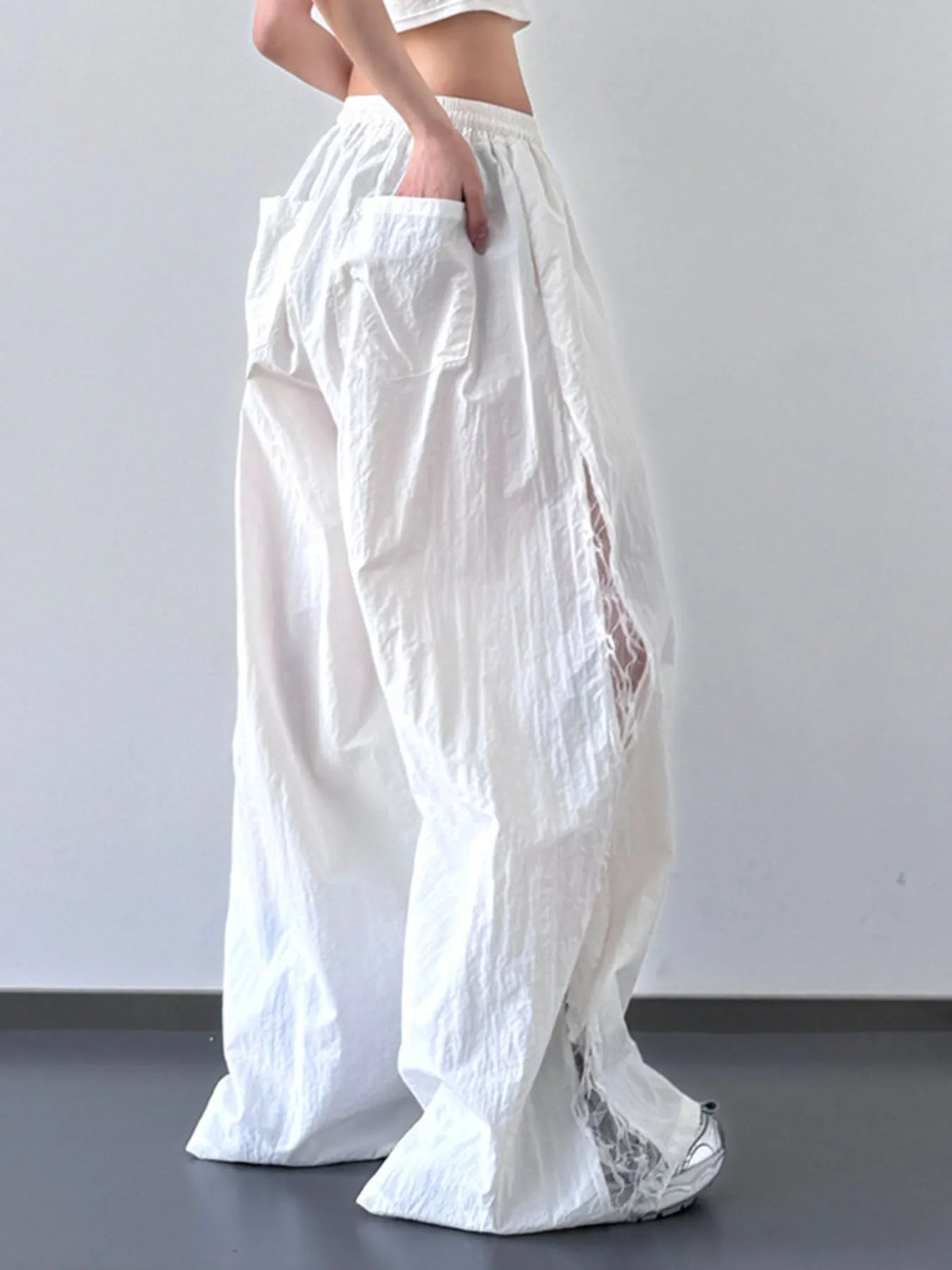 Lace Detail Wide-Leg Pants