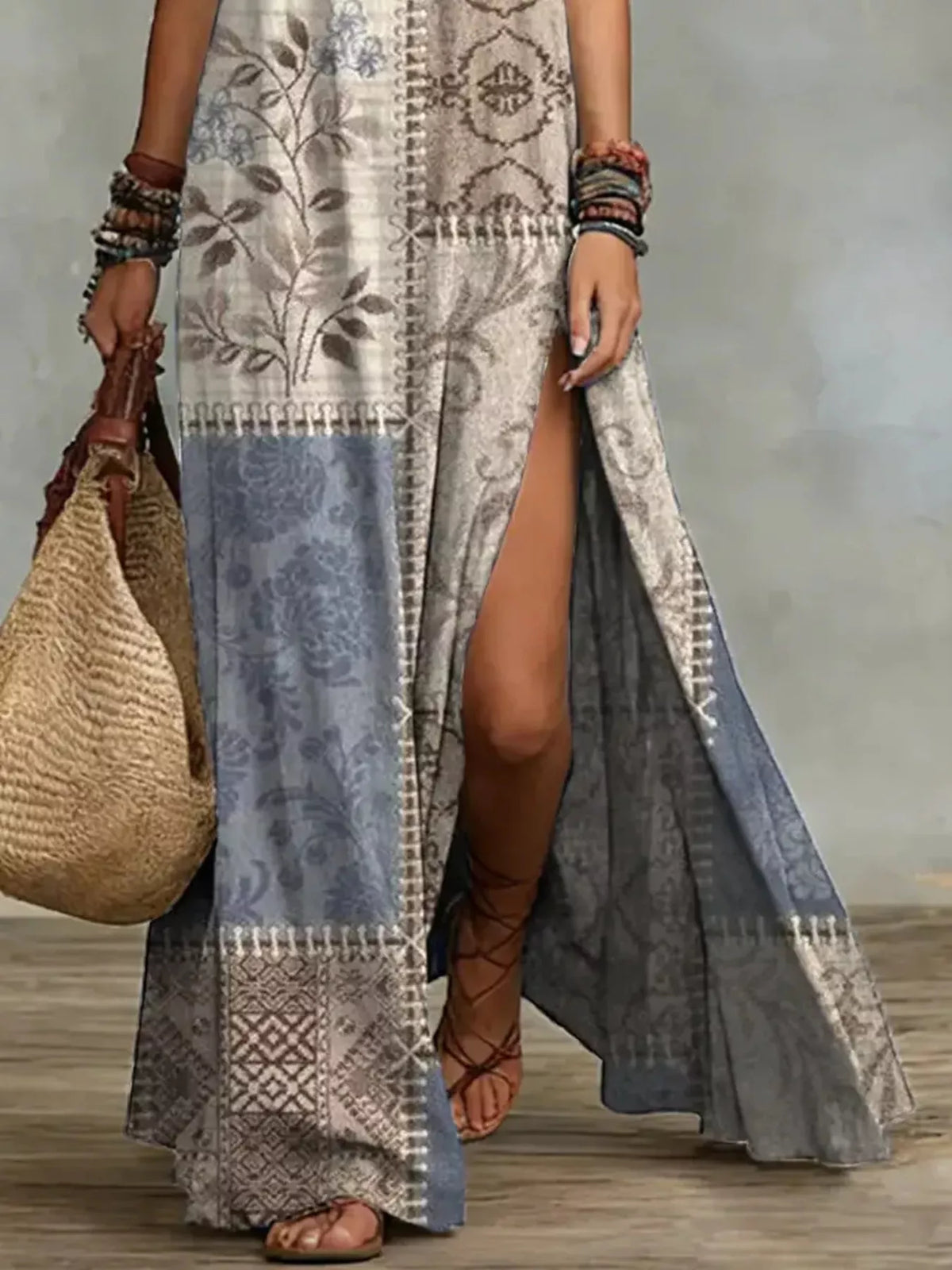 Printed Sleeveless Maxi Dress with Slit