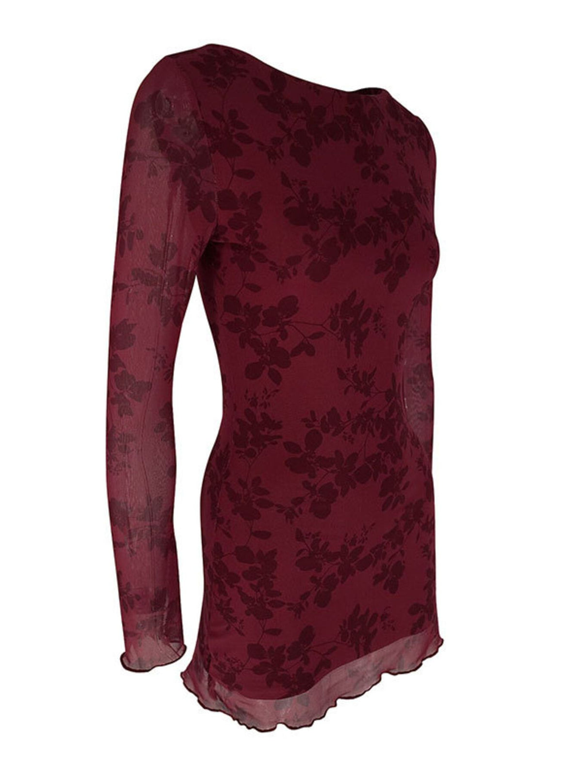 Mesh Bodycon Mini Dress in Burgundy
