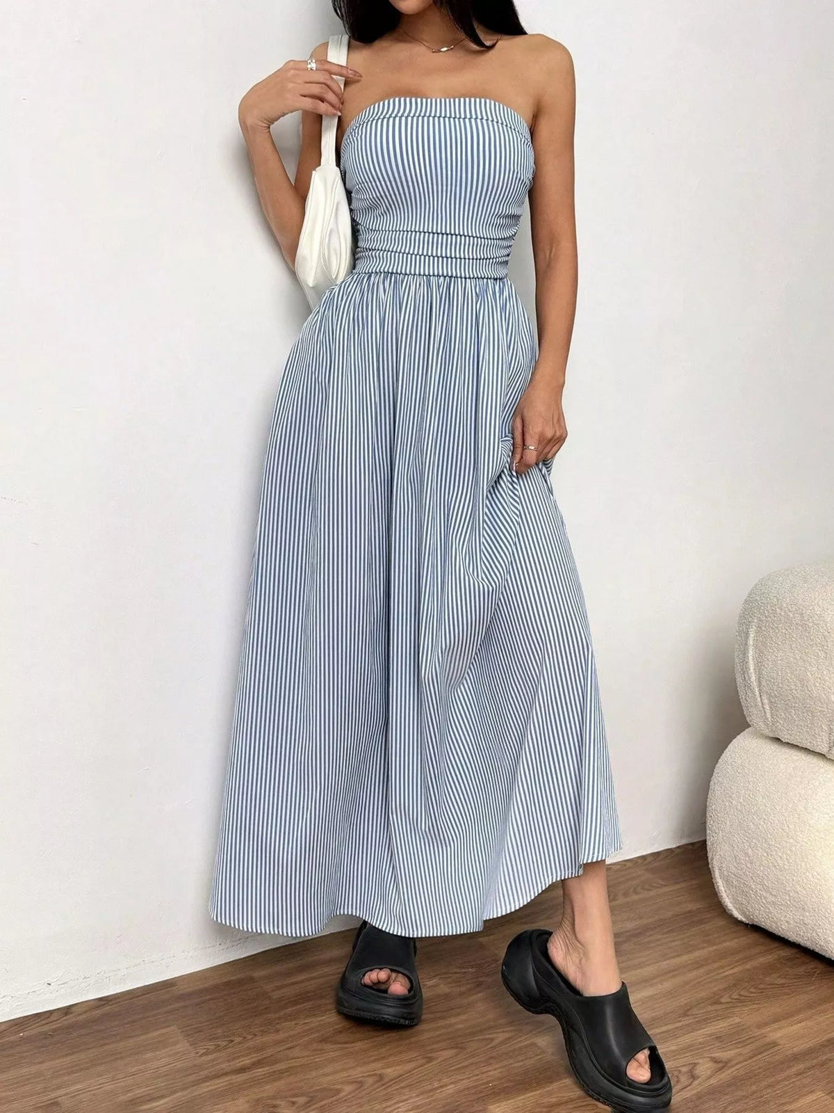 Smocked Strapless Striped Maxi Dress by Calliope