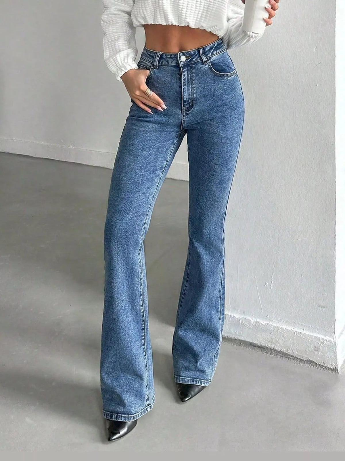 High-Waisted Slim-Fit Flared Jeans