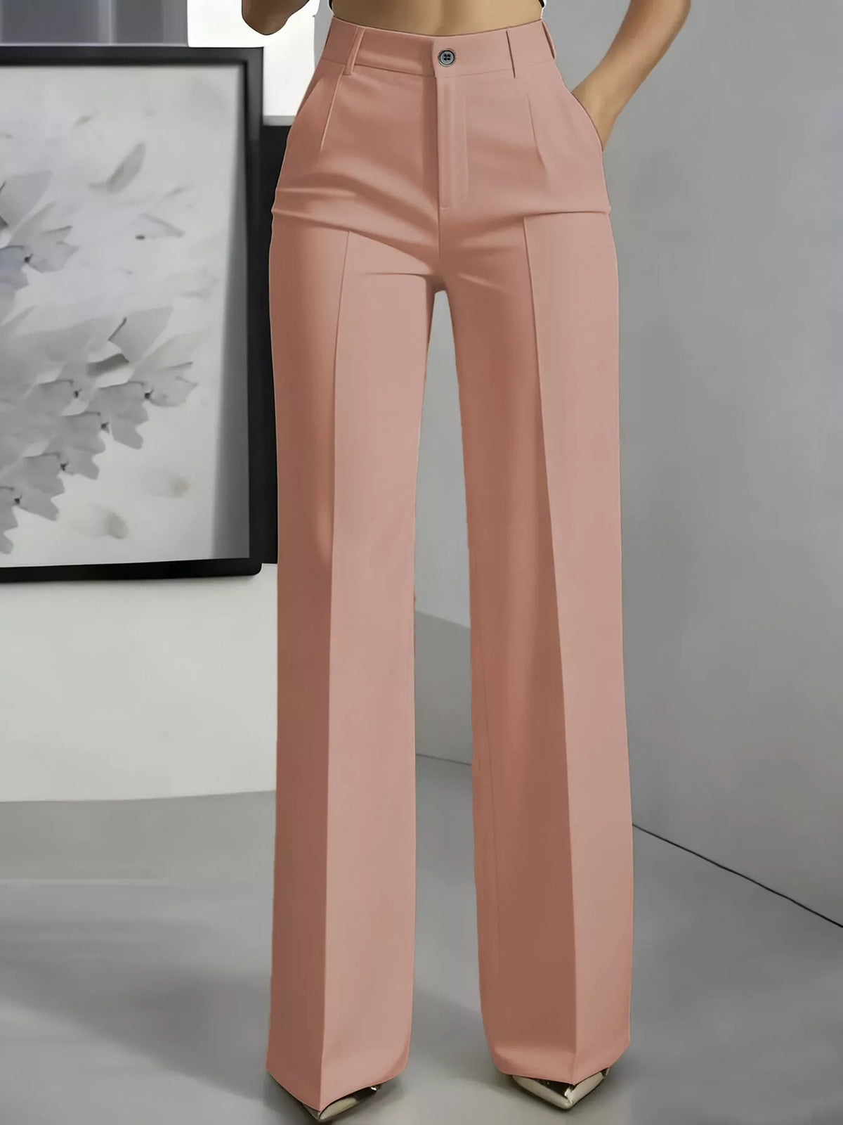 High-Waisted Wide-Leg Pants with Seam Detail