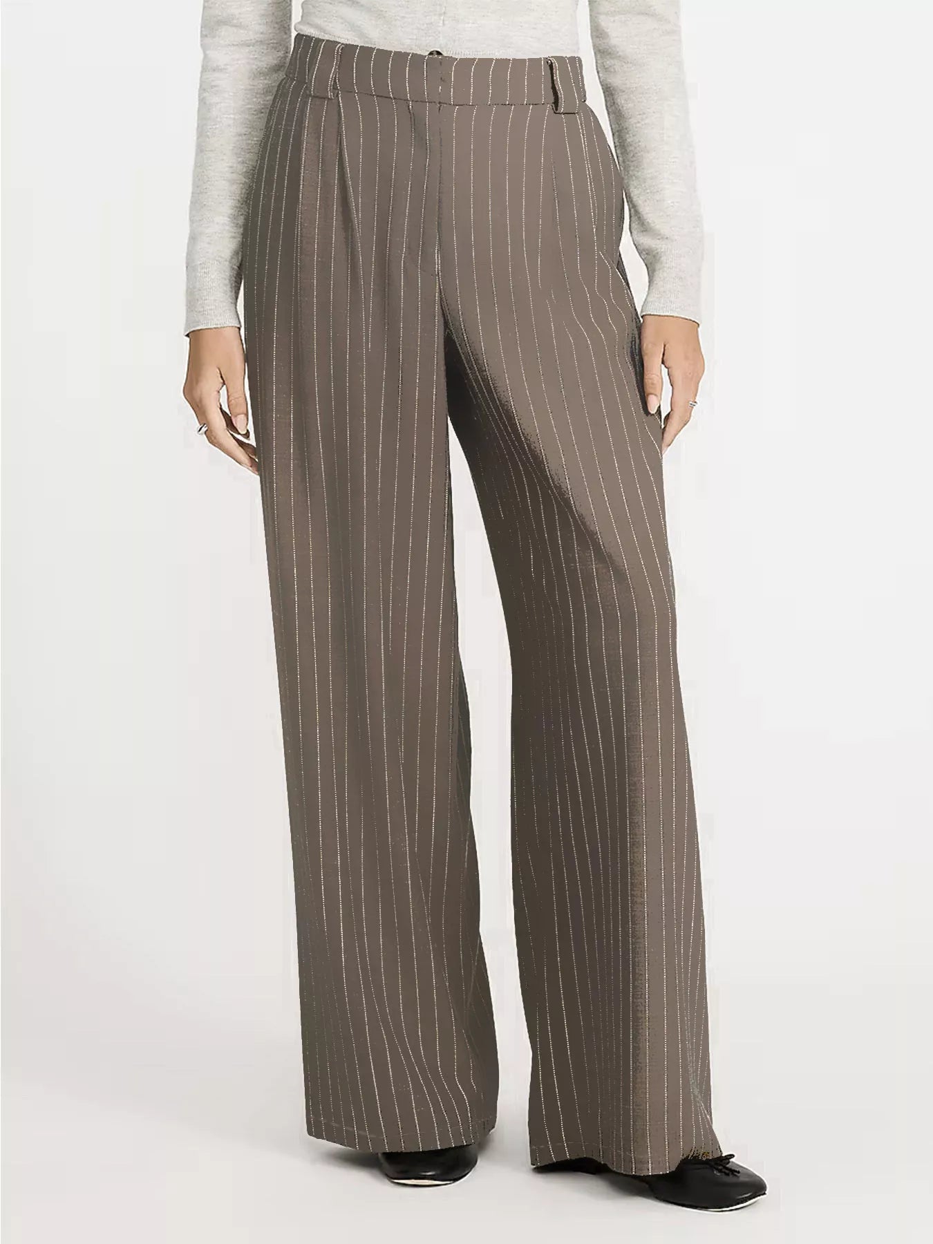 Striped Wide Leg Pants in Beige