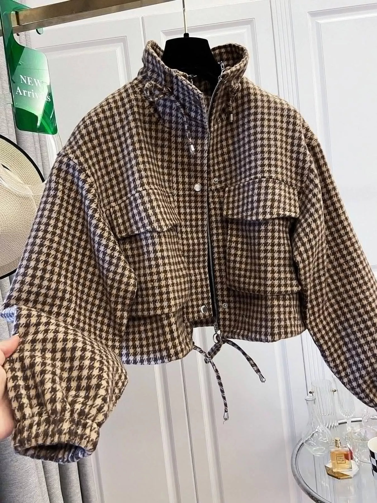 Plaid Cropped Zip-Up Jacket