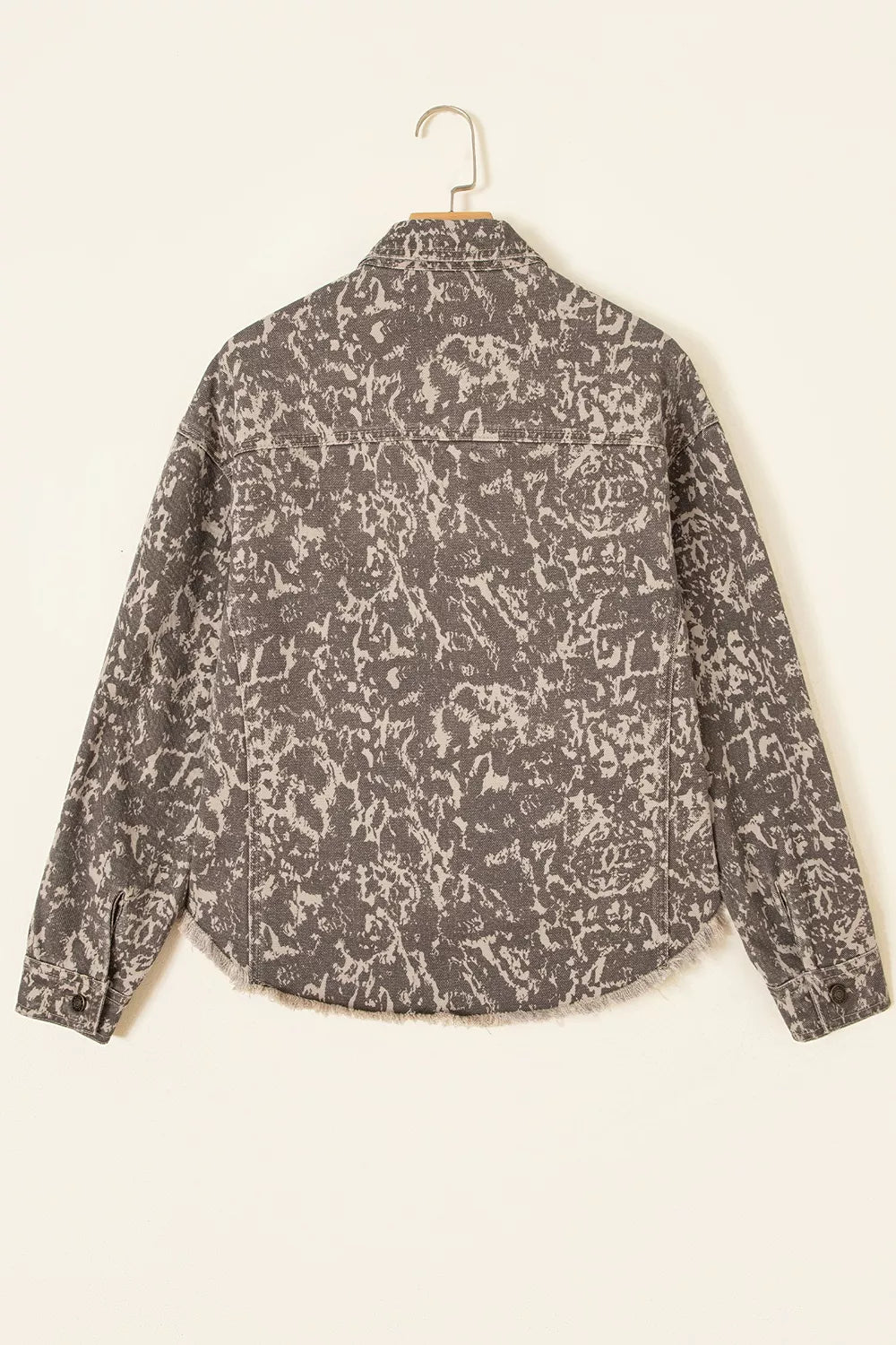 Abstract Print Raw Hem Denim Jacket in Mocha
