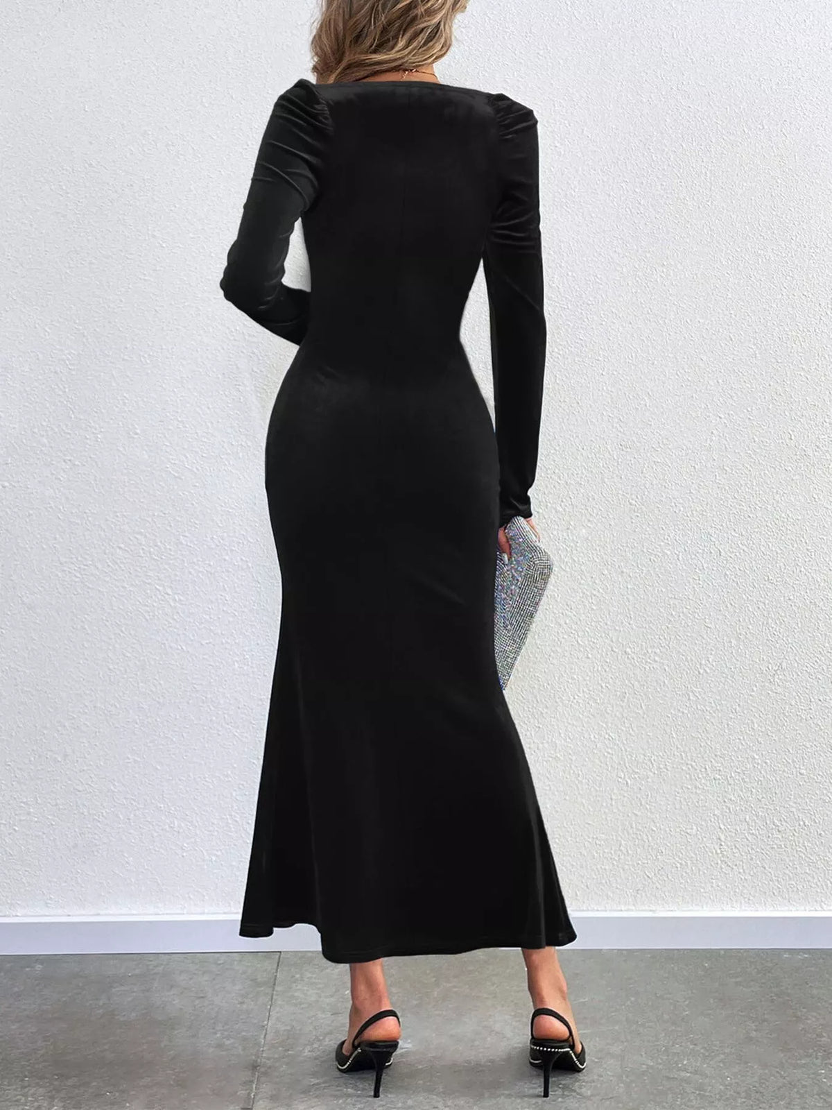 Velvet Square Neck Mermaid Dress in Black