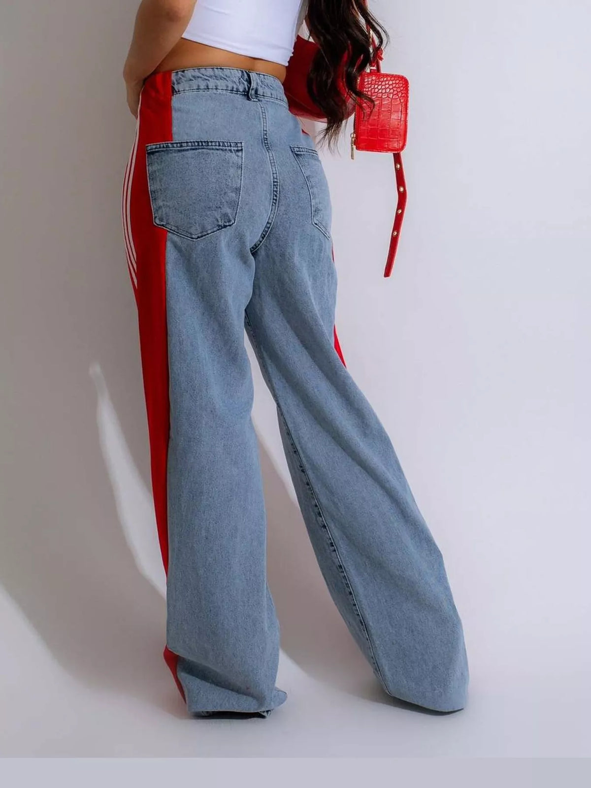 High-Waisted Wide-Leg Jeans with Side Stripe