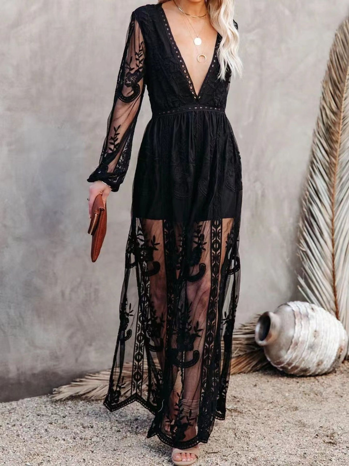 Floral Lace Maxi Dress with Side Slit
