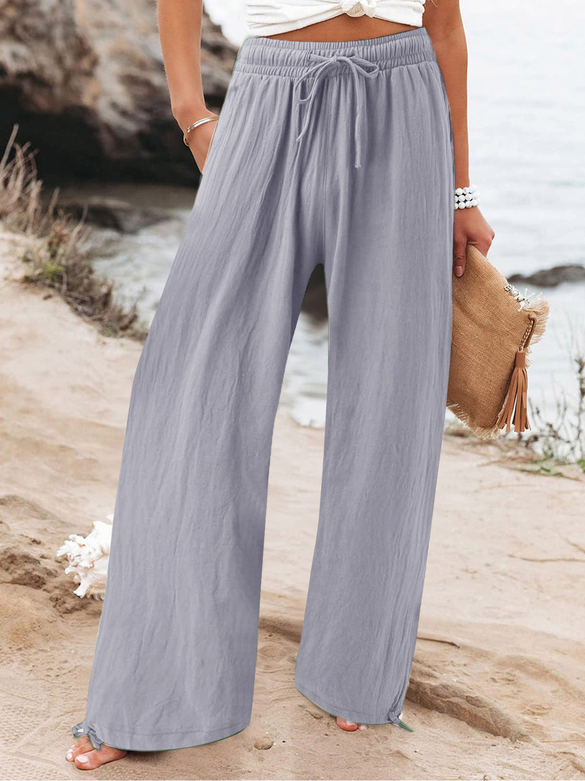 Pocketed Drawstring Wide Leg Pants