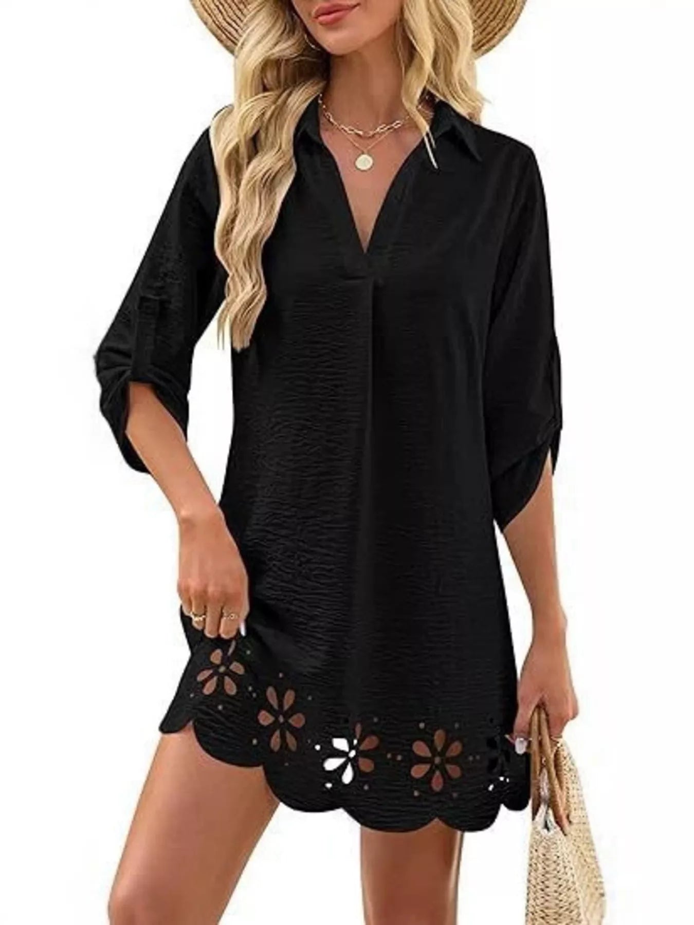 Scalloped Eyelet Hem Dress