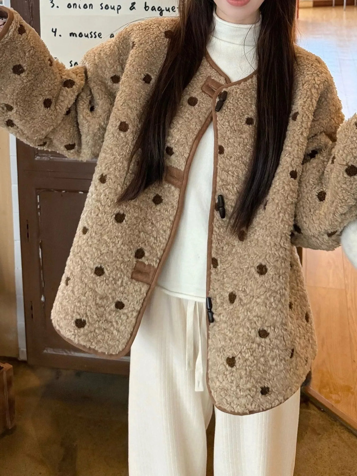 Polka Dot Toggle Jacket in Brown in Brown-Reversible Jacket
