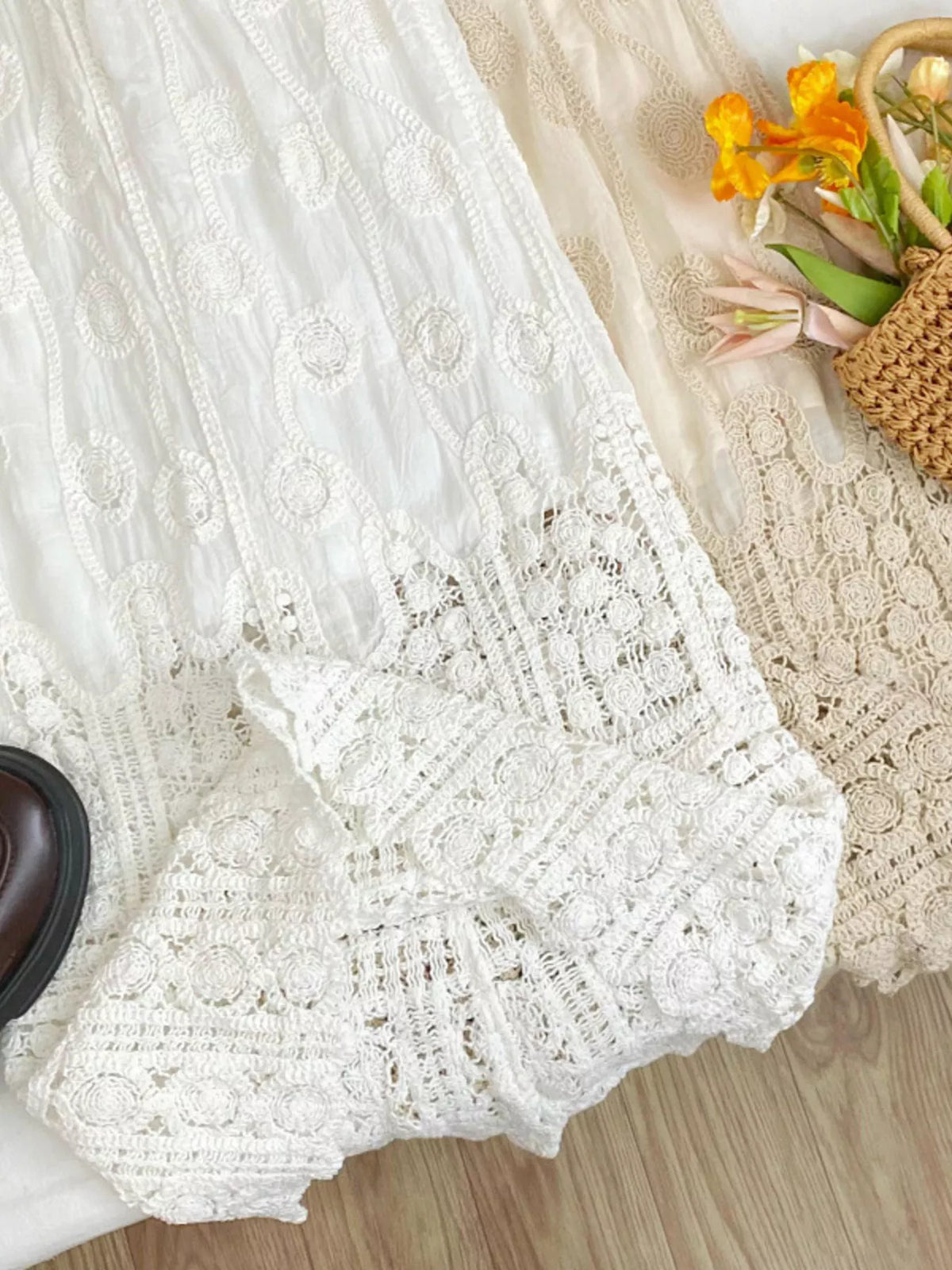 Lace Elastic-Waist Midi Skirt