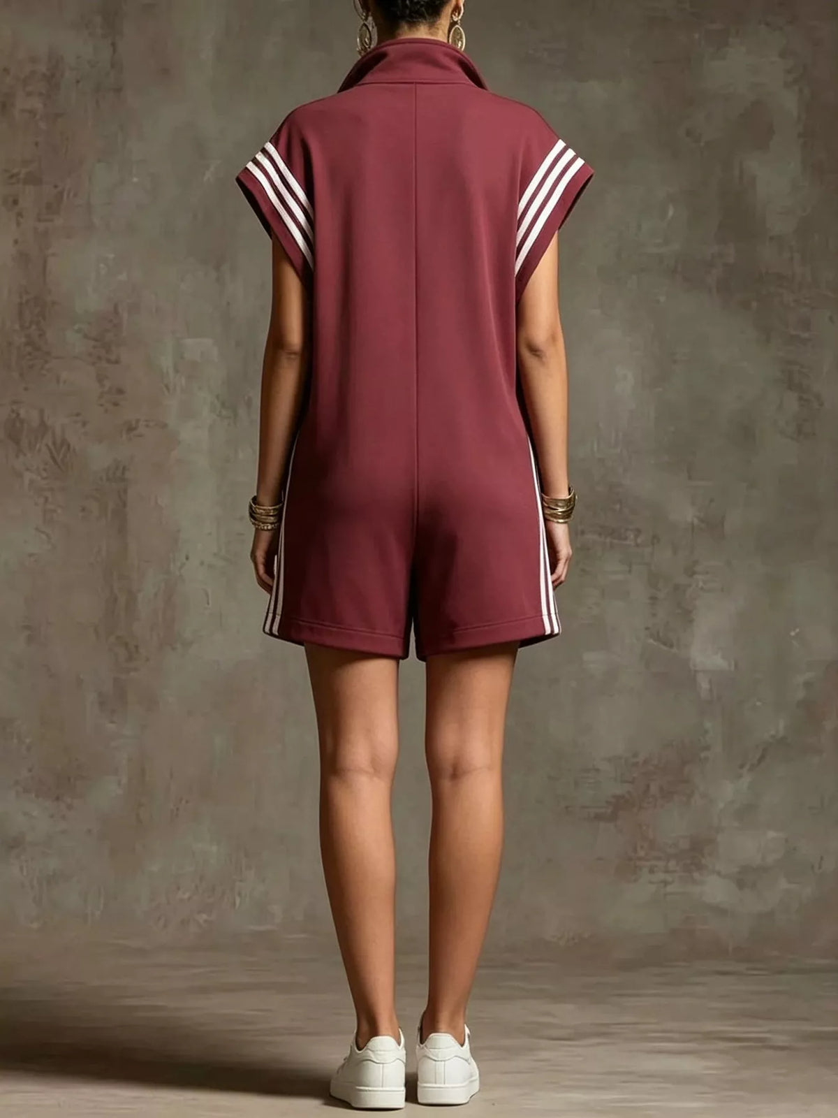 Striped Zip-Front Romper with Pockets