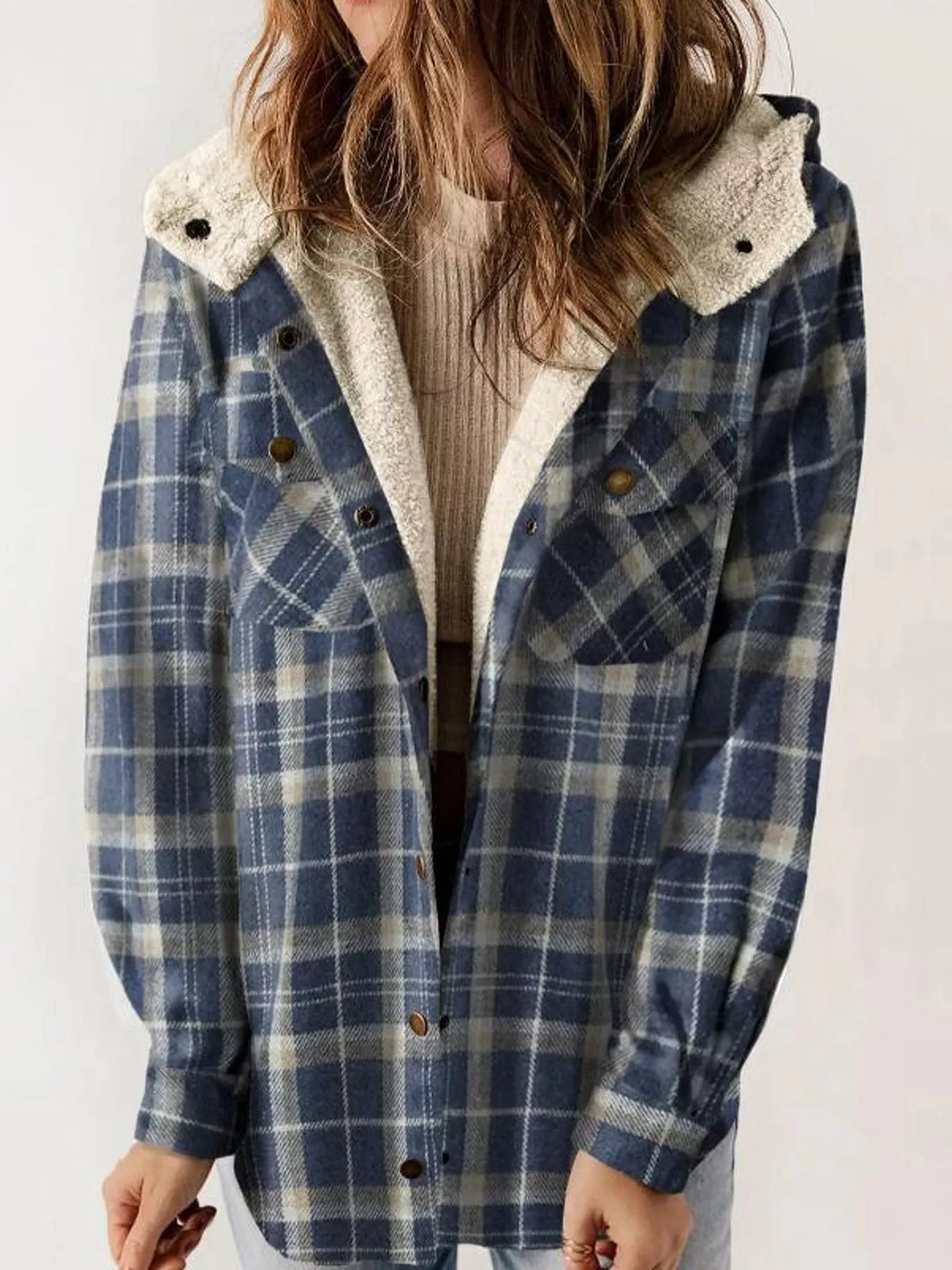 Sherpa-Lined Plaid Hooded Jacket