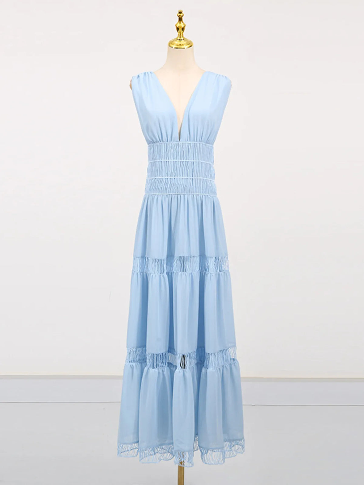 Smocked Tiered V-Neck Maxi Dress