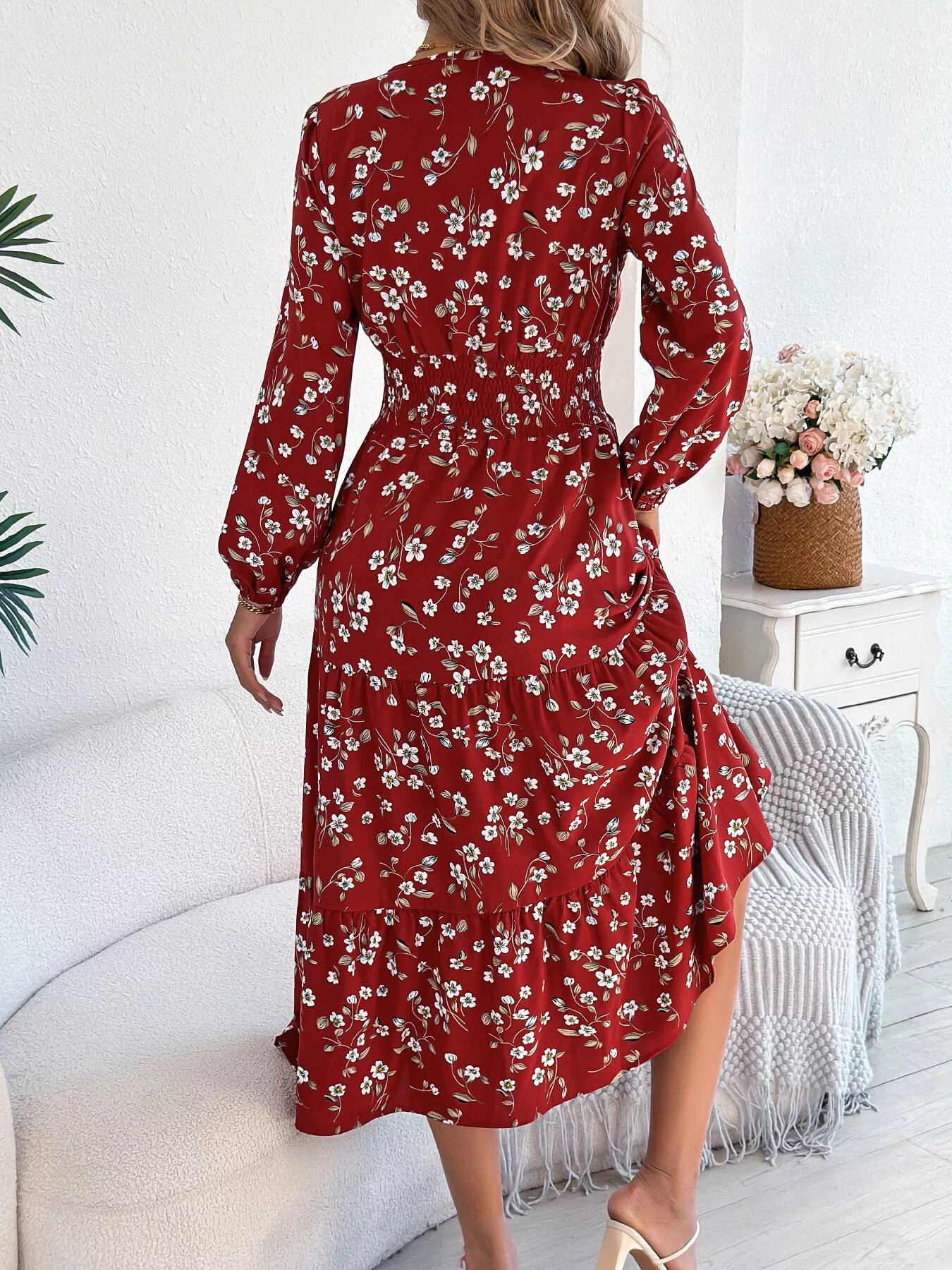 Floral Print Tiered Midi Dress