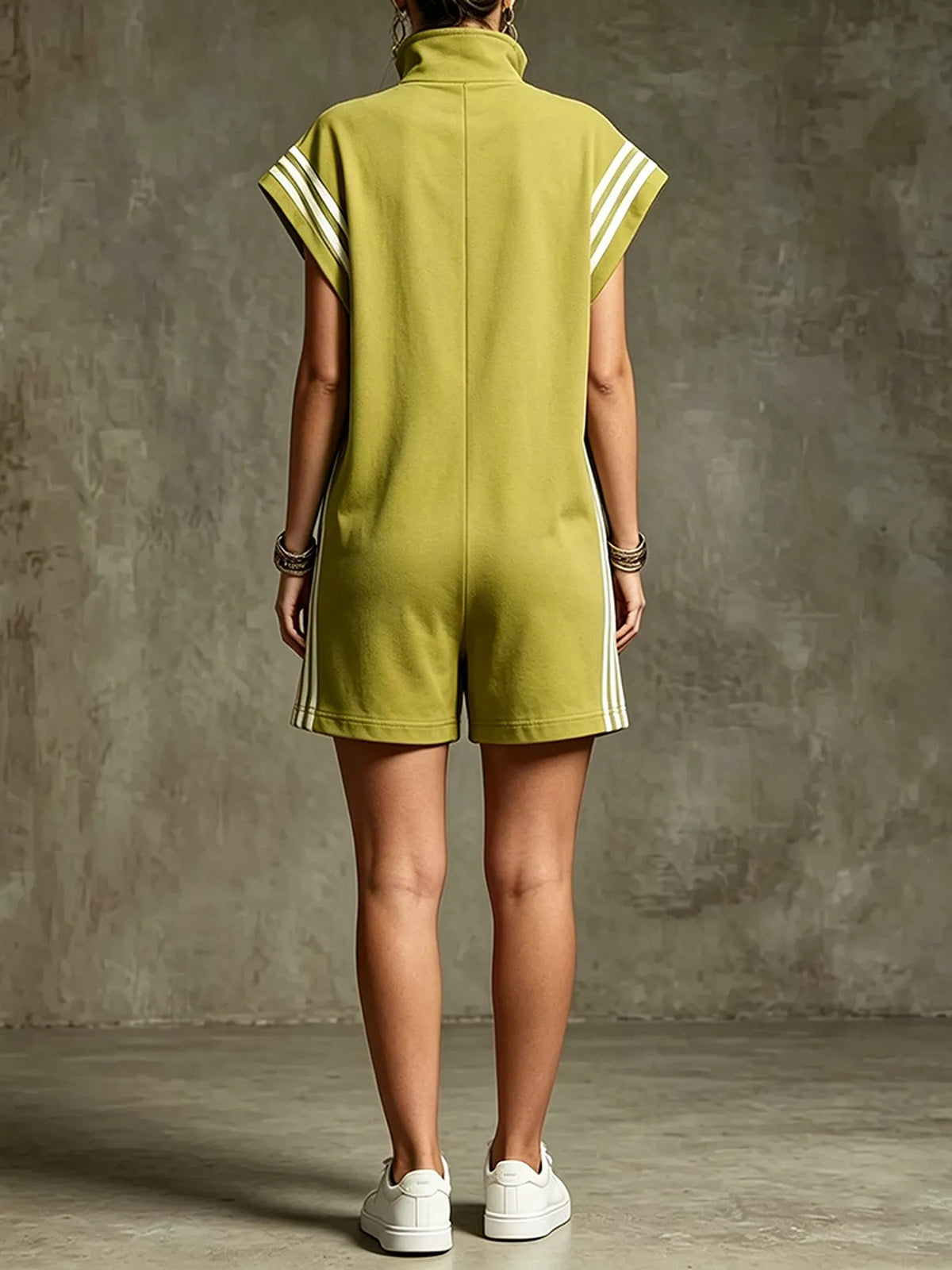 Striped Zip-Front Romper with Pockets