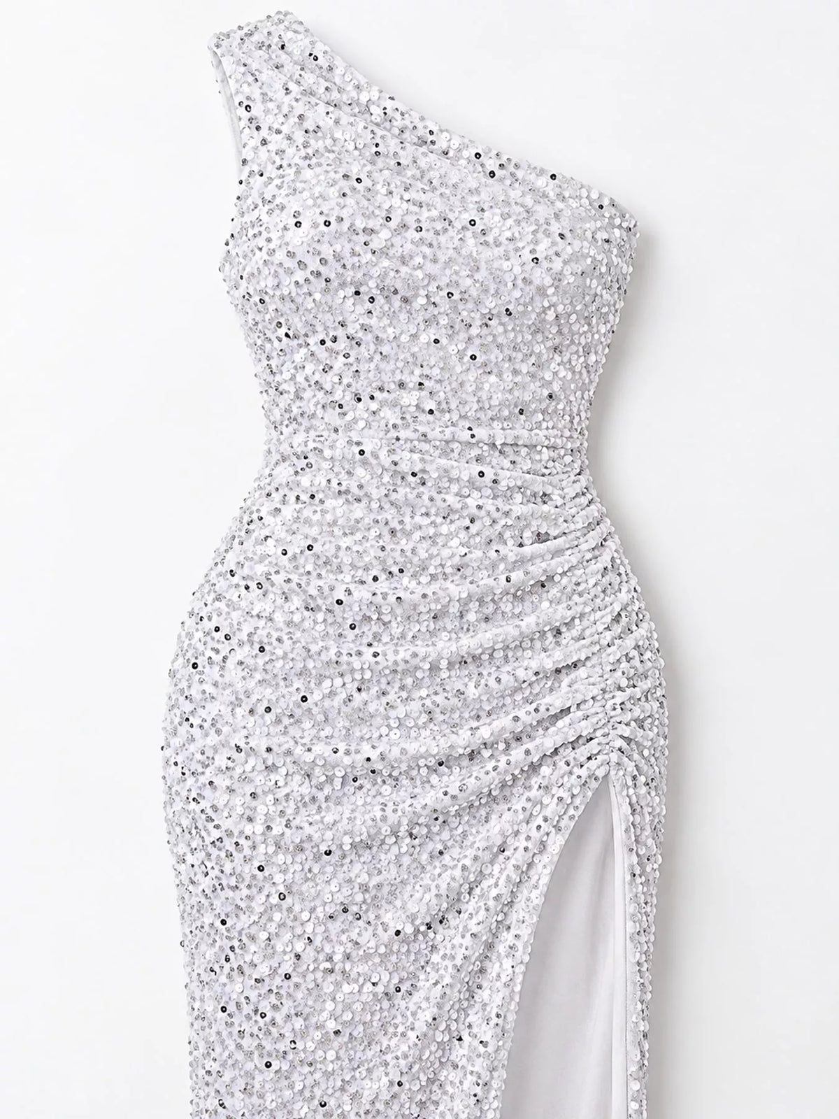 One-Shoulder Sequin High-Slit Evening Dress