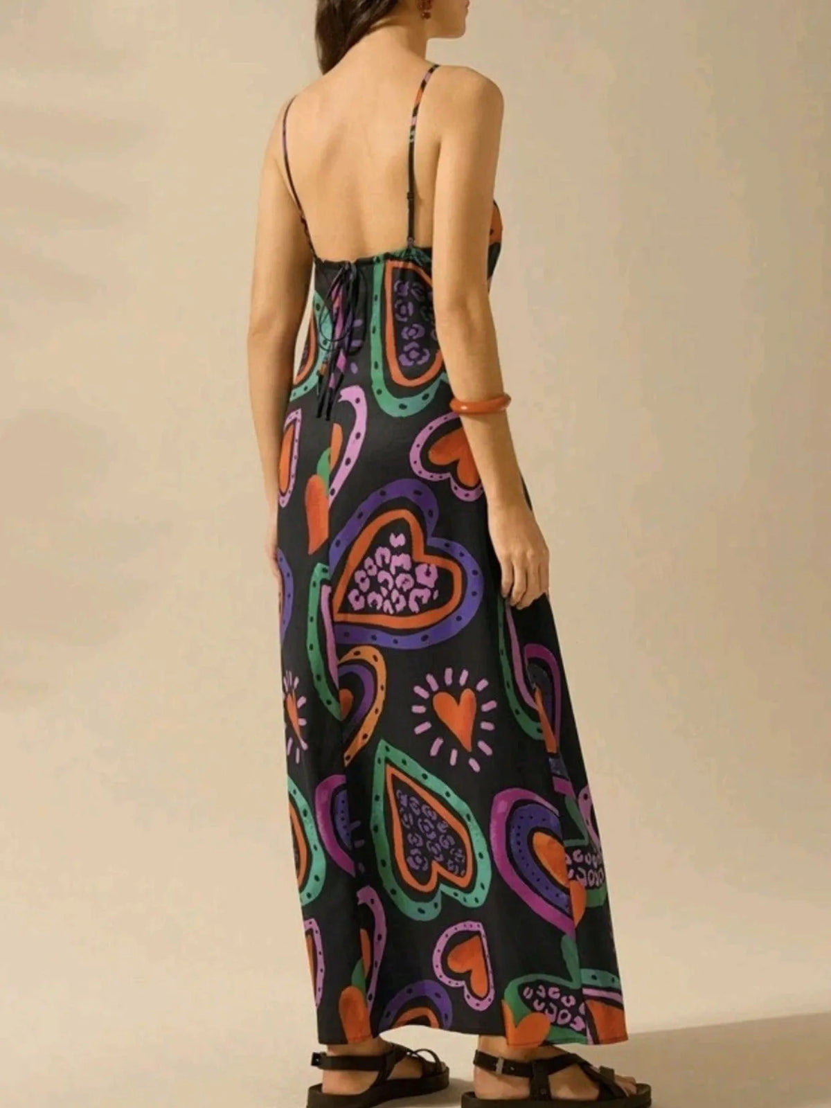 Printed Sleeveless Maxi Dress with Tie Detail by Rosaline
