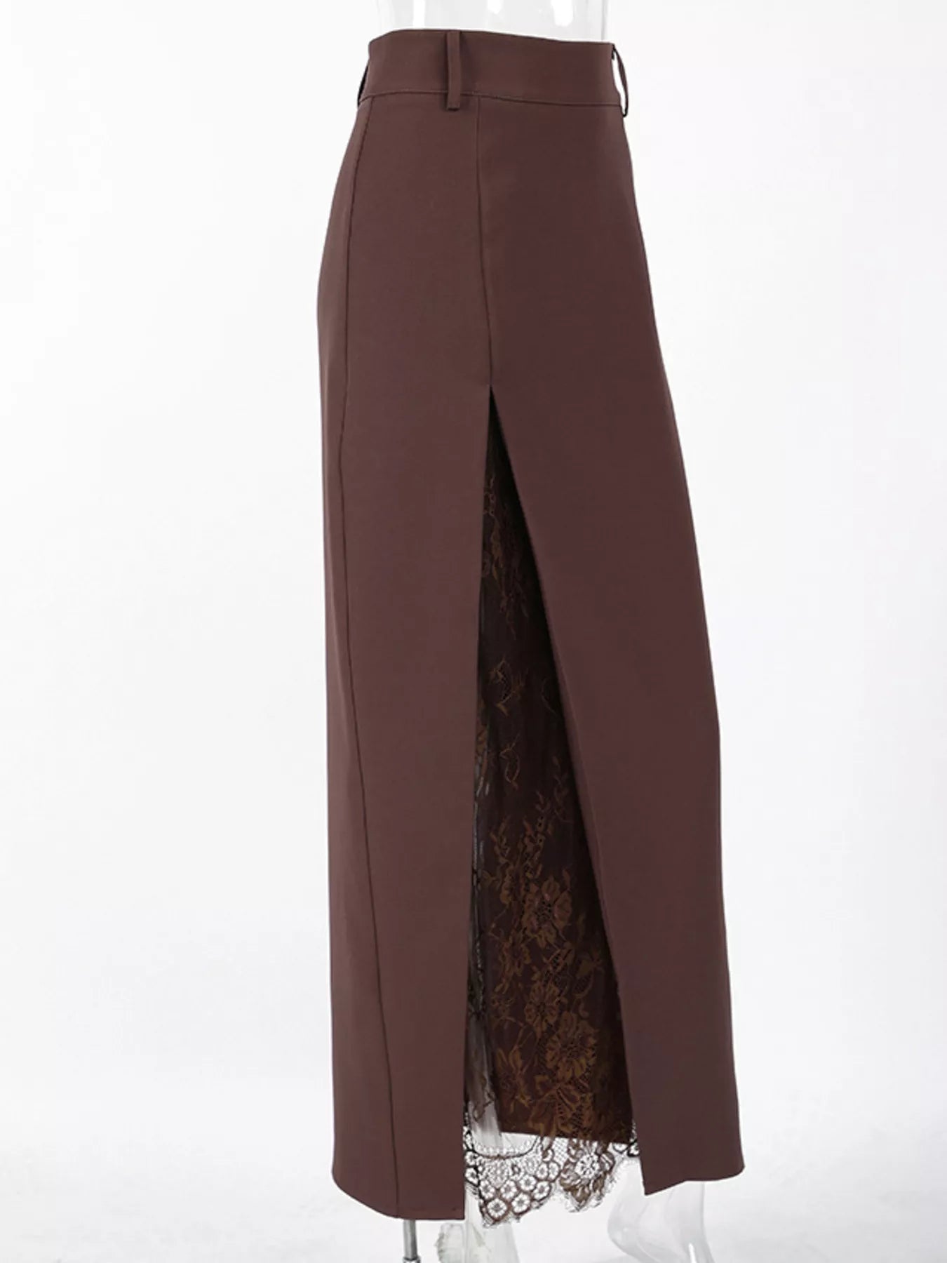 Lace-Trimmed Slit A-Line Skirt