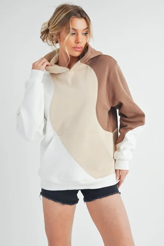 Color Block Hoodie in Sand