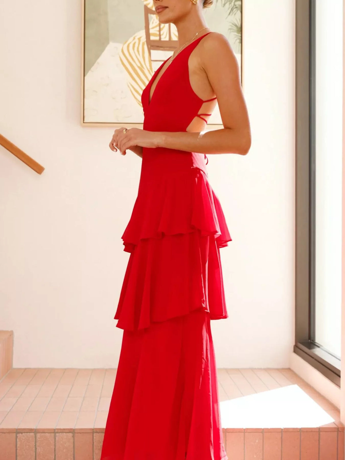 Ruffled Layered Backless Maxi Dress